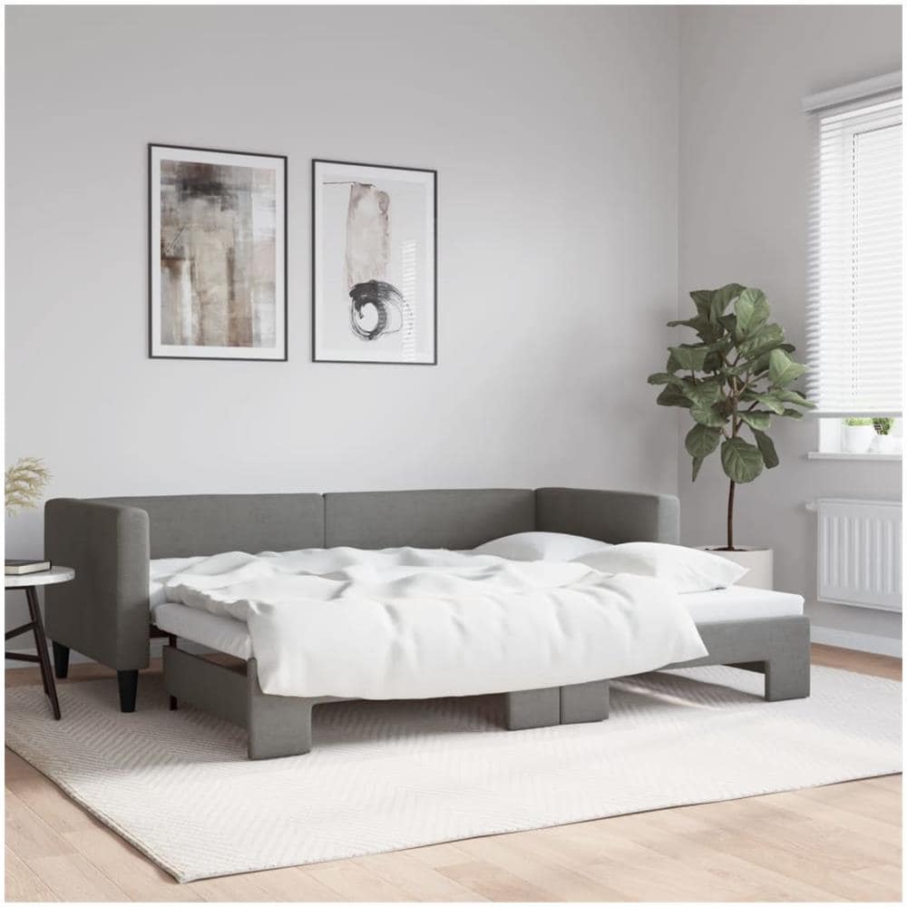 Divano Letto Con Letto Estraibile Grigio Scuro 80x200 Tessuto - Foto 1