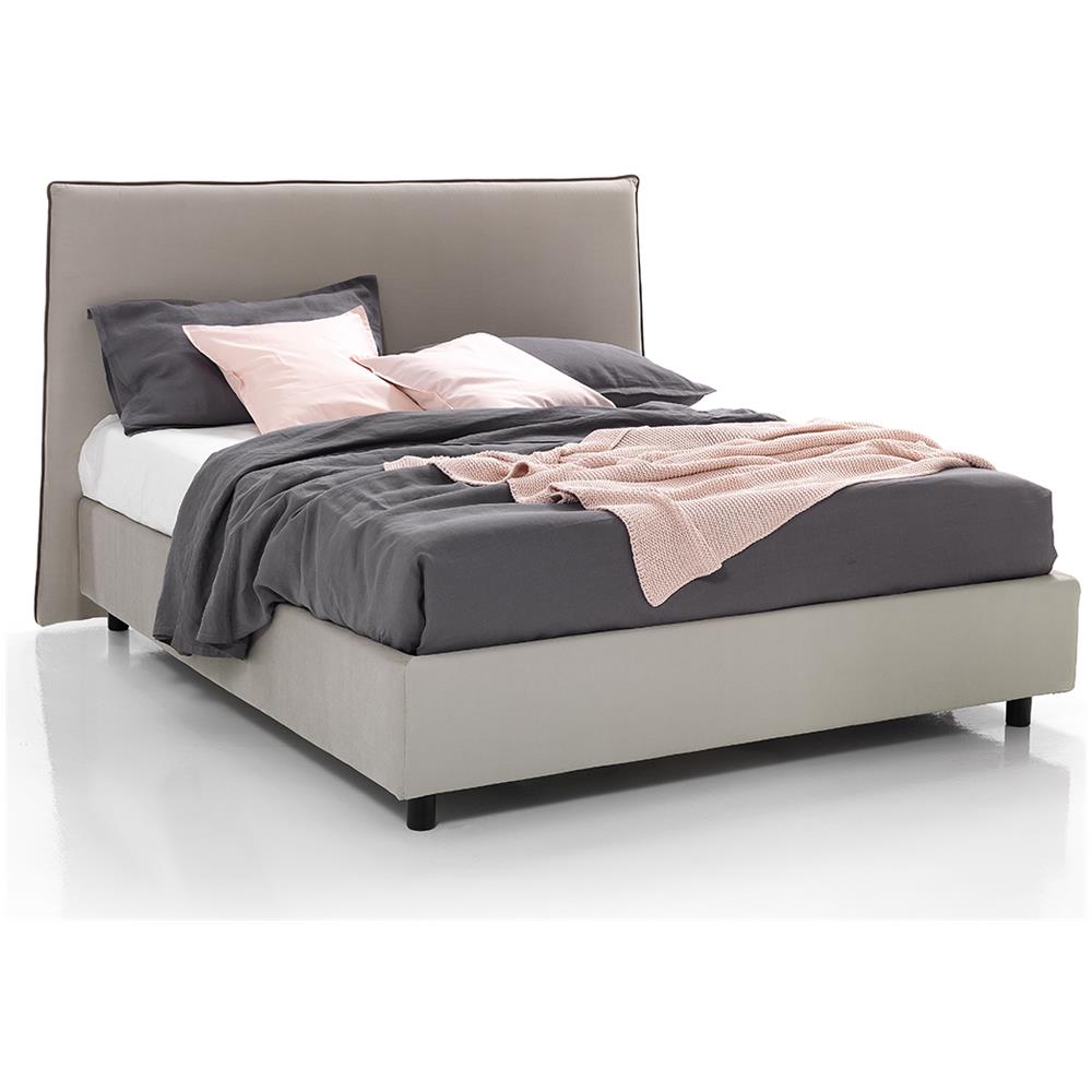 Letto Matrimoniale, Modello Riga Da Un Look Moderno E Geometrico, Rete Da 180x200 Cm Con Doghe In Legno, Box Contenitore, Tessuto Giroletto Sfoderabile, Made In Italy - Foto 1