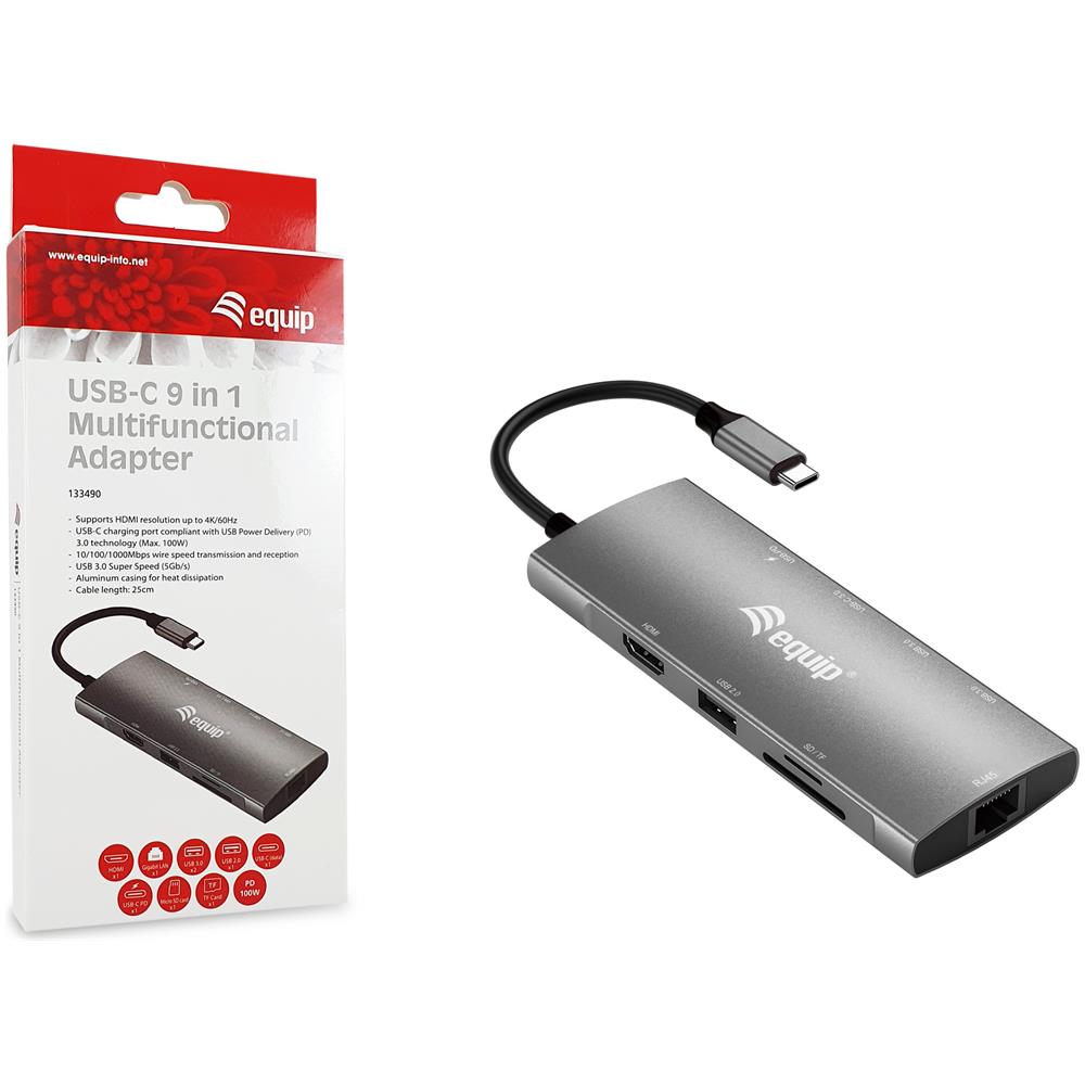 Adattatore multifunzione USB-C 9 Gigabit Lan USB 3.2,SD 100 W,Colore Argento - Foto 5