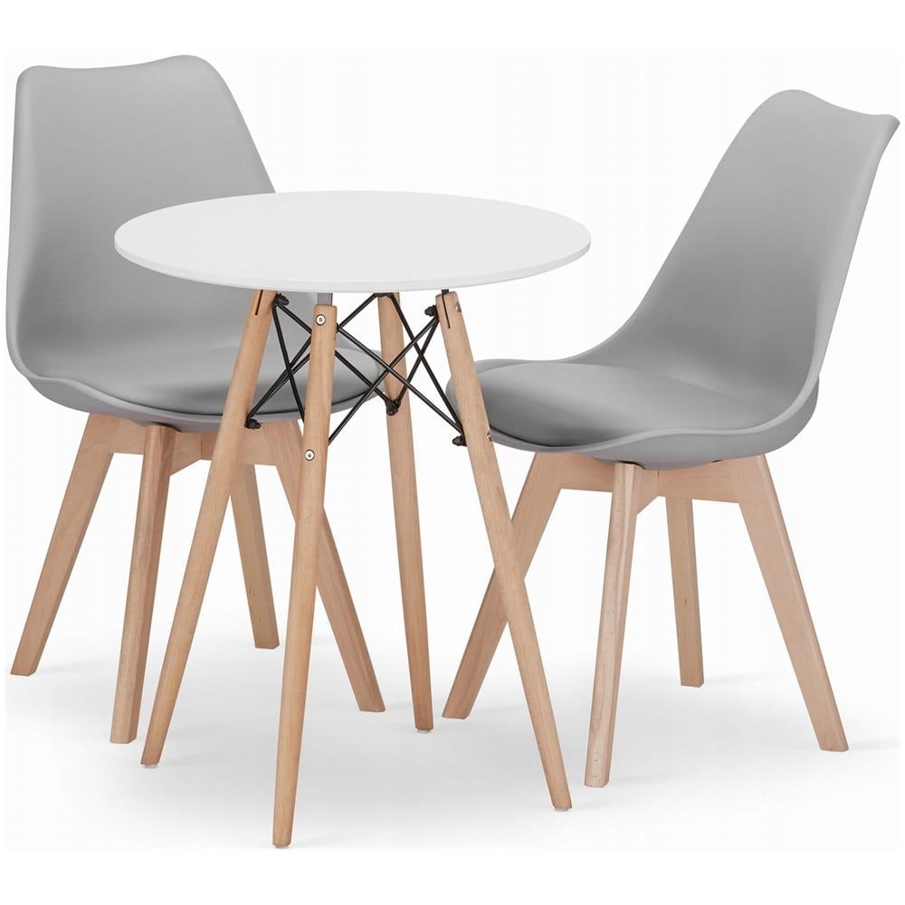 Tavolo rotondo Valora KOVA Ø60 bianco + 2 sedie RIKX grigie - Foto 1
