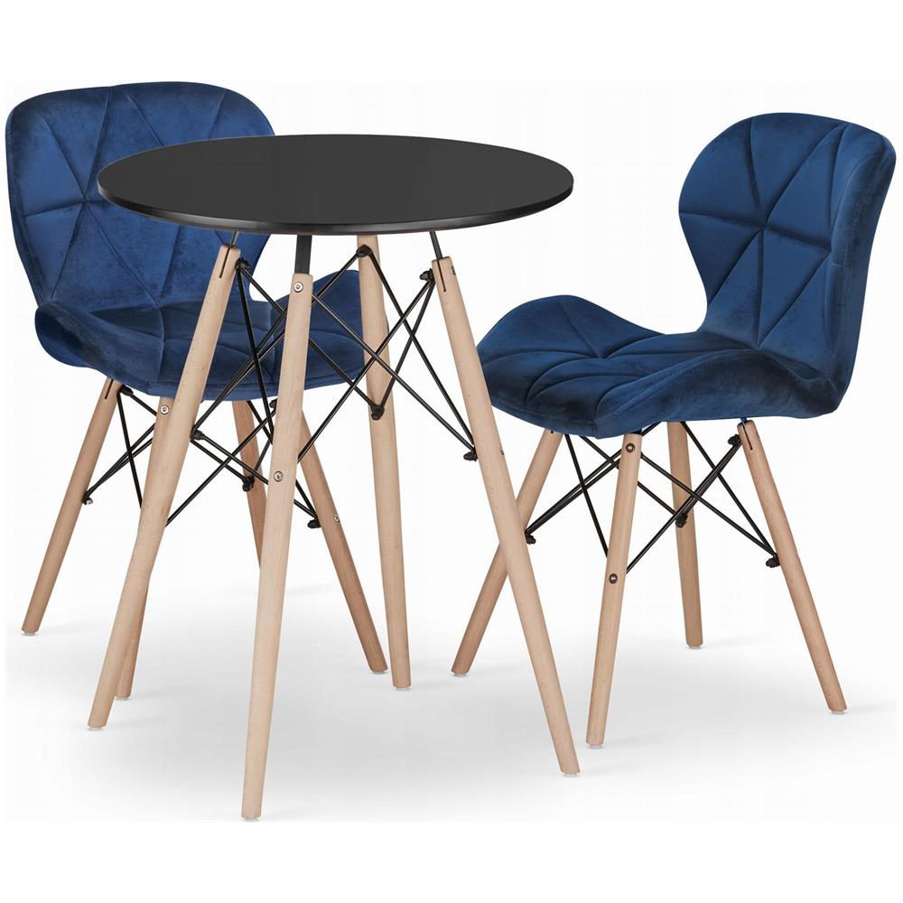 Tavolo rotondo KOVA 60 nero + 2 sedie WAKO blu navy x2 - Foto 1