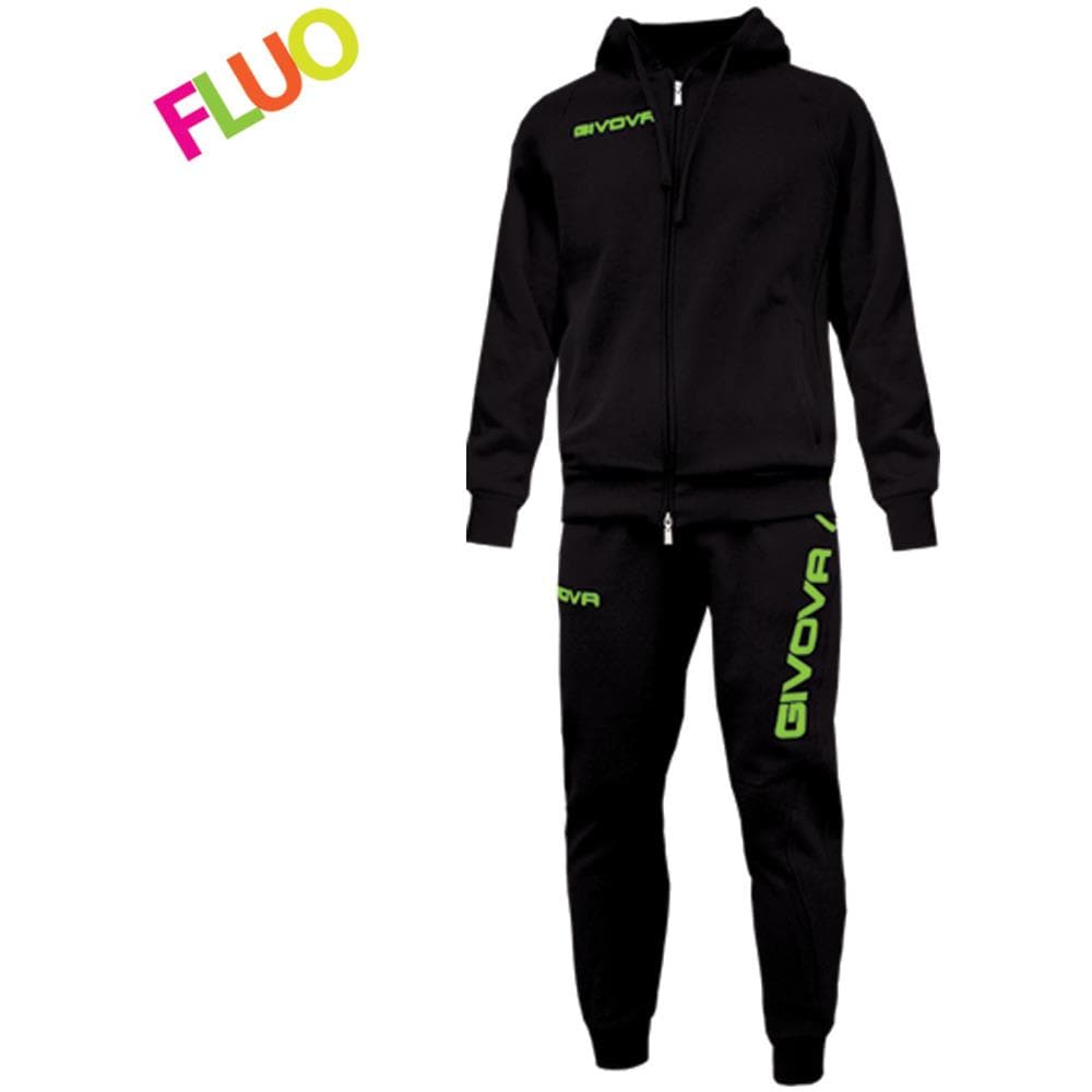 Tuta King Givova Completo Di Giacca Con Zip Manica Lunga Con Cappuccio E Pantalone Colore Nero / verde Fluo Taglia S - Foto 1
