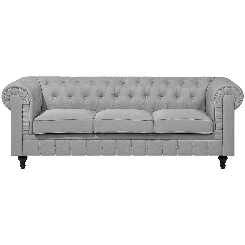 Divano Vintage A 3 Posti In Tessuto Grigio Chiaro Chesterfield Grande - Foto 1