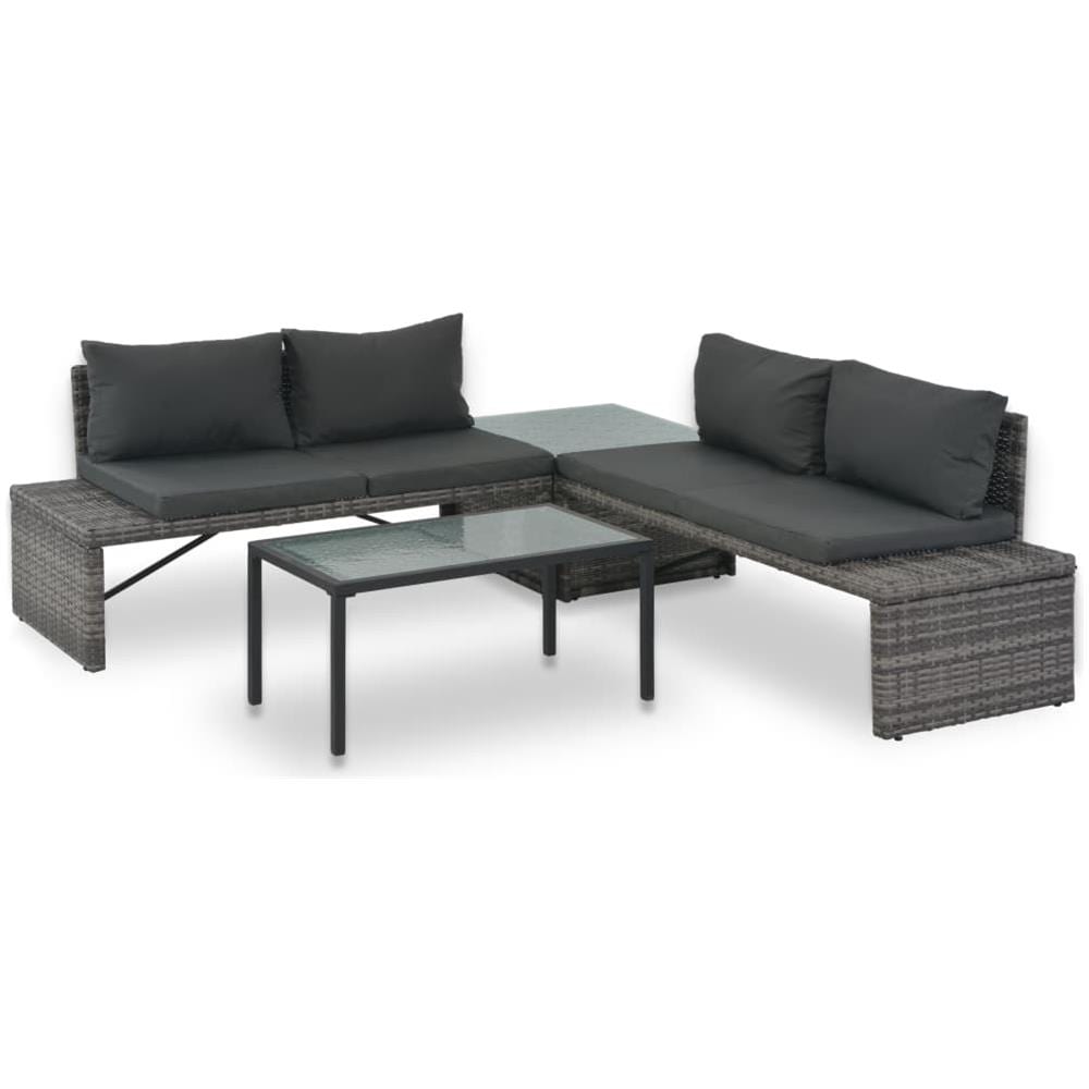 Set Divani Da Giardino 3 Pz Con Cuscini In Polyrattan Grigio - Foto 1