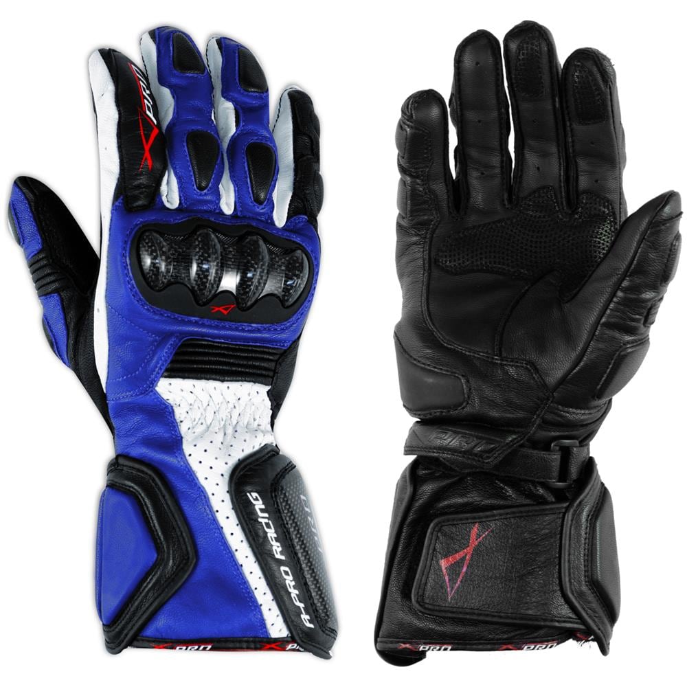 Guanto Pista Moto Tecnico Protezioni Carbonio Professionale Pelle Blu M - Foto 1
