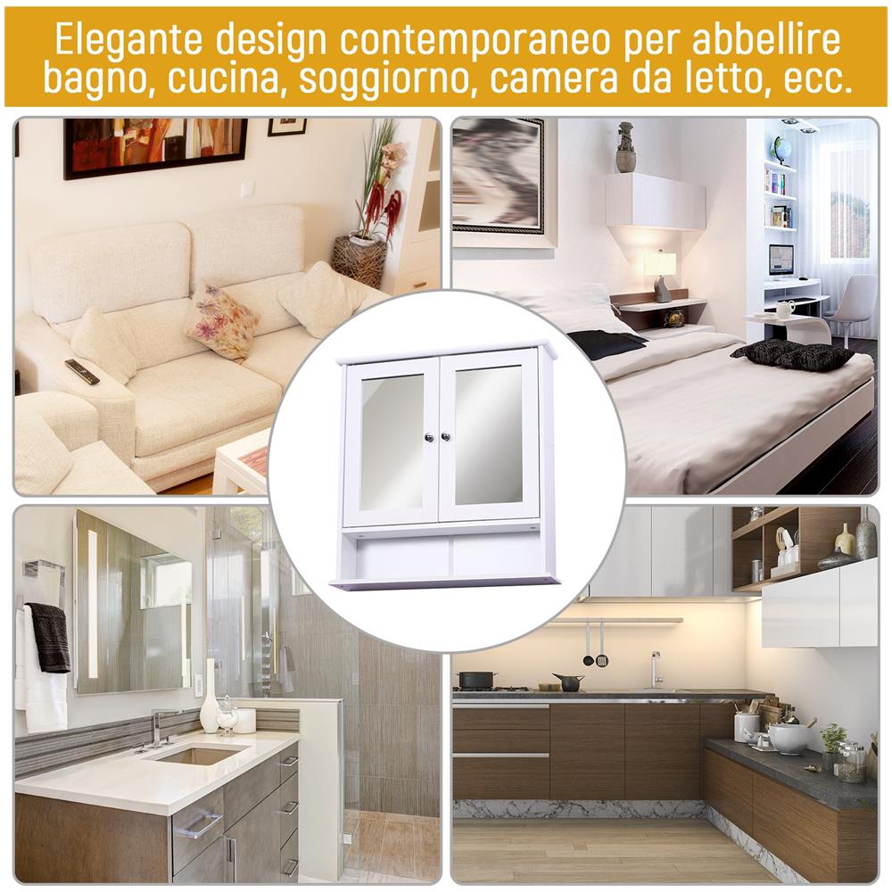 Armadietto Pensile Da Bagno Con Specchio Bianco 56 X 13 X 58cm - Foto 2