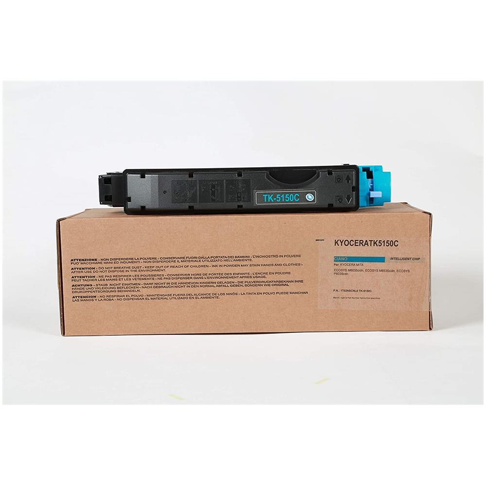 TONER COMPATIBILE - Kyocera Tk-5150c Ciano 1t02nscnl0 Per Ecosys M6035cidn, Ecosys M6535cidn, Ecosys P6035cdn Fornito Di Intelligent Chip Capacità 10000 Copie Made In Italy - Foto 1
