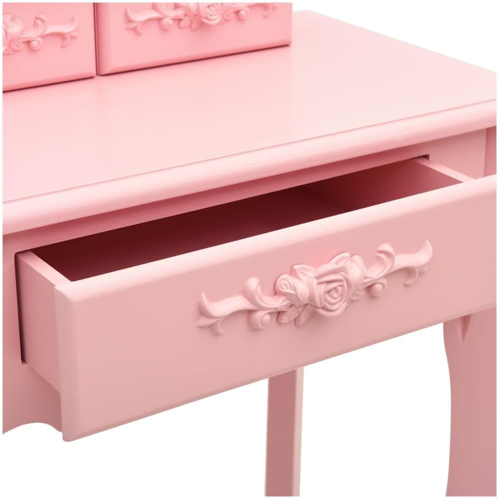 Tavolo Da Trucco Con Sgabello Rosa 50x59x136 Cm Legno Paulownia - Foto 8