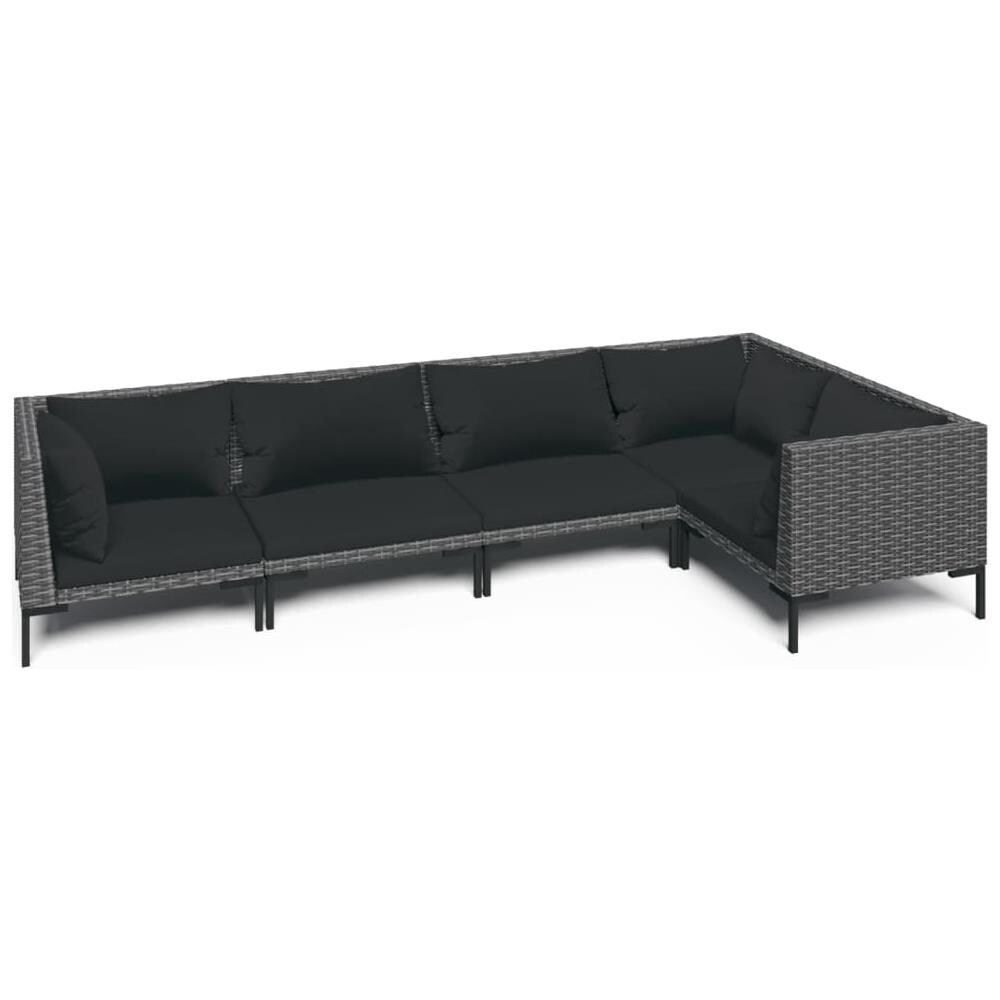 Set Divani Giardino 5 Pz Con Cuscini In Polyrattan Grigio Scuro - Foto 1