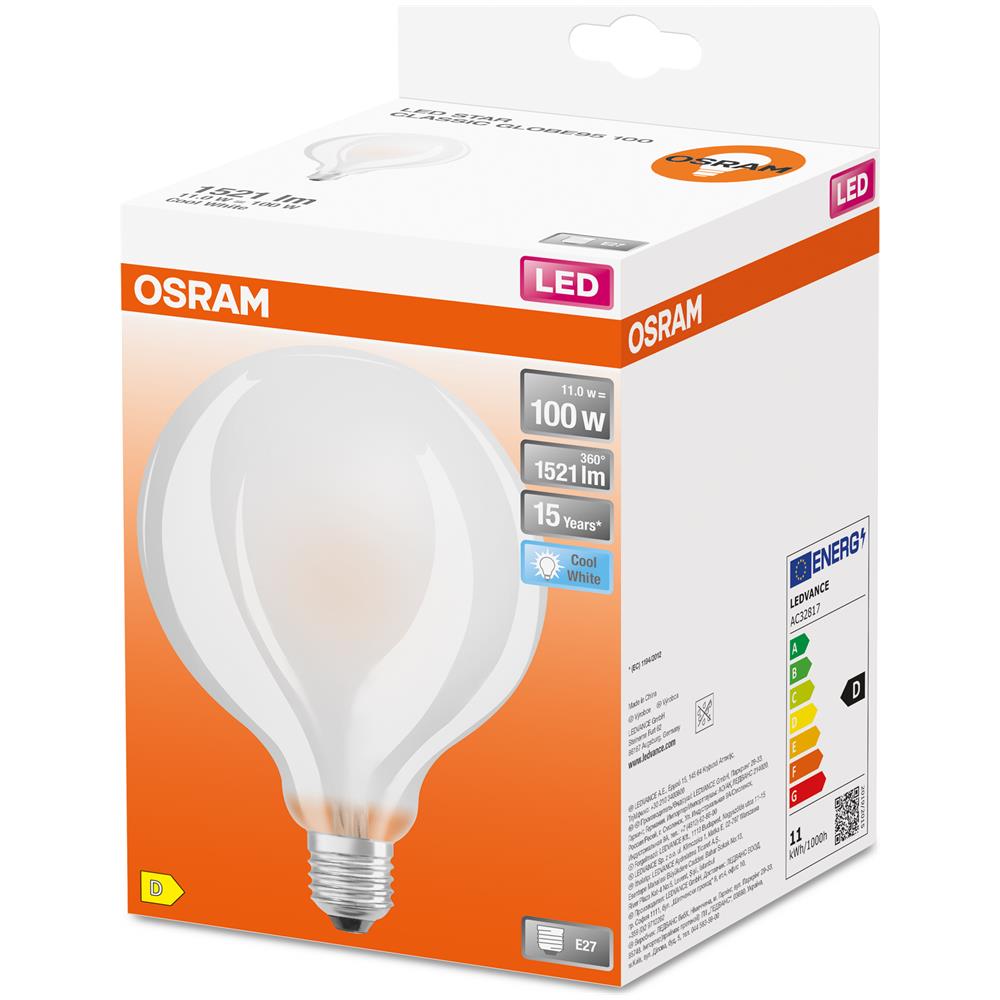 Lampada Led | Attacco: E27 | Cool White | 4000 K | 11 W | Sostituzione Per 100 W Incandescent Bulb | Opaco | Led Retrofit Classic Globe95 [ classe Di Efficienza Energetica D] - Foto 2