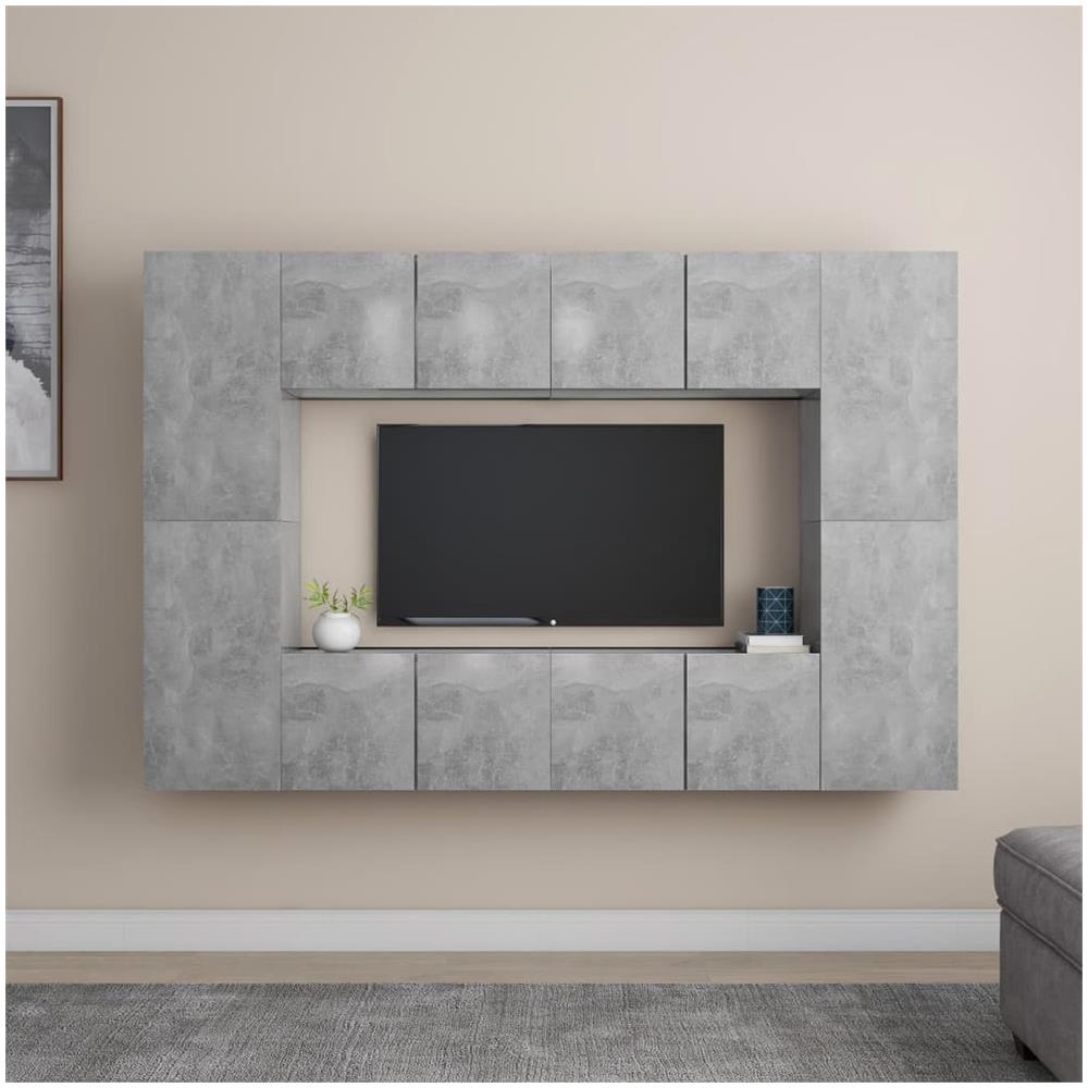 Set Mobile Porta Tv 8 Pz Grigio Cemento In Truciolato - Foto 1