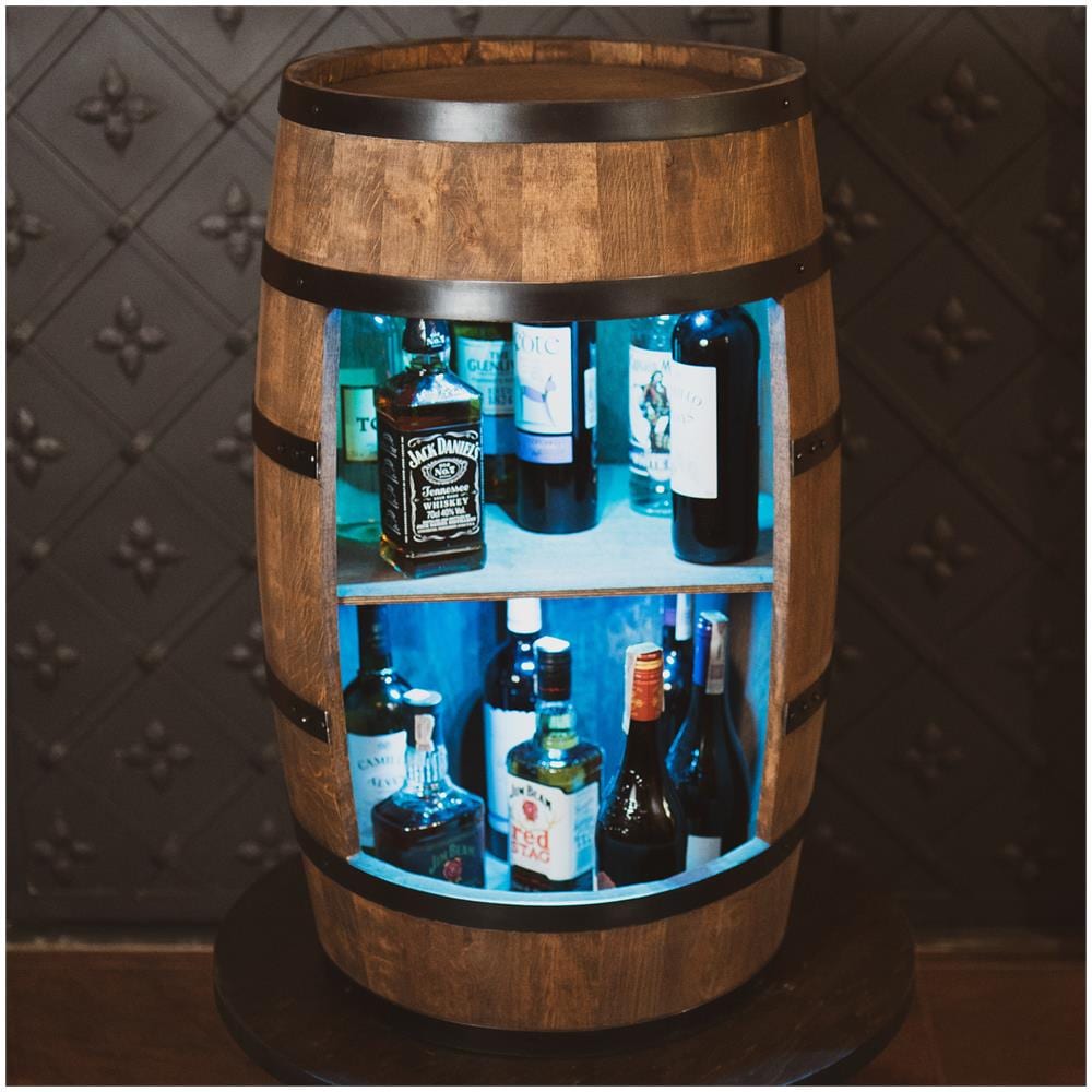 Portabottiglie In Legno Con Luci A Led Rgb, Barile In Legno, Da 80 Cm Di Altezza, Armadietto Per Vino In Stile R? tro, Scaffale Per Bottiglie Di Alcol, Cantinetta In Legno (wenge) - Foto 1