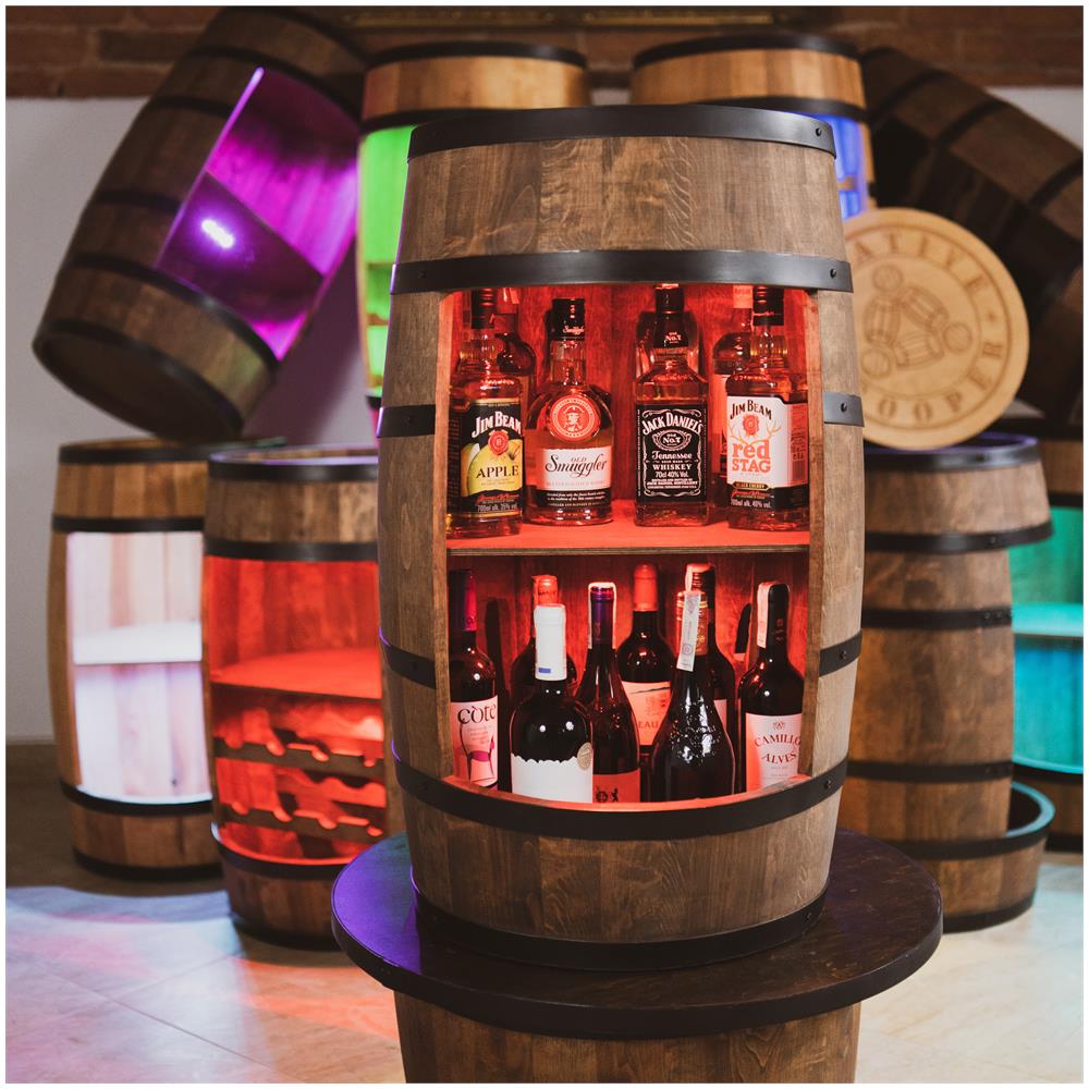 Portabottiglie In Legno Con Luci A Led Rgb, Barile In Legno, Da 80 Cm Di Altezza, Armadietto Per Vino In Stile R? tro, Scaffale Per Bottiglie Di Alcol, Cantinetta In Legno (wenge) - Foto 2
