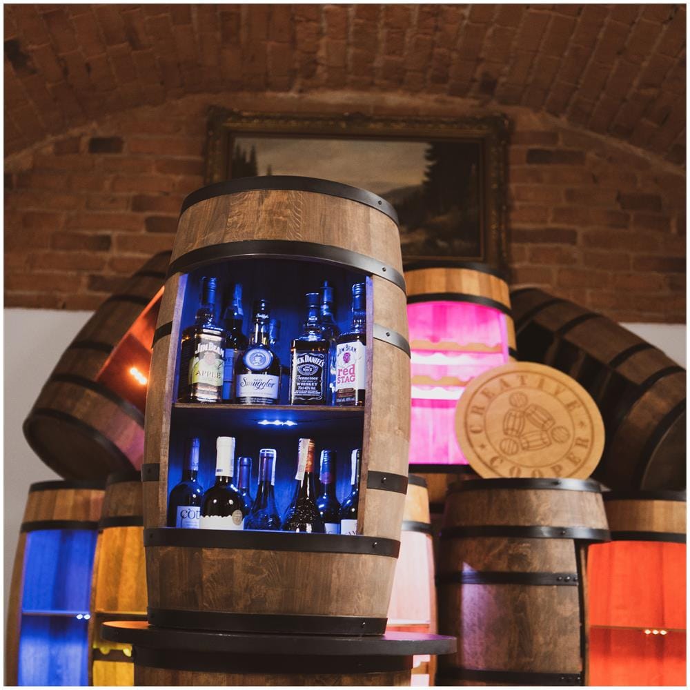 Portabottiglie In Legno Con Luci A Led Rgb, Barile In Legno, Da 80 Cm Di Altezza, Armadietto Per Vino In Stile R? tro, Scaffale Per Bottiglie Di Alcol, Cantinetta In Legno (wenge) - Foto 3