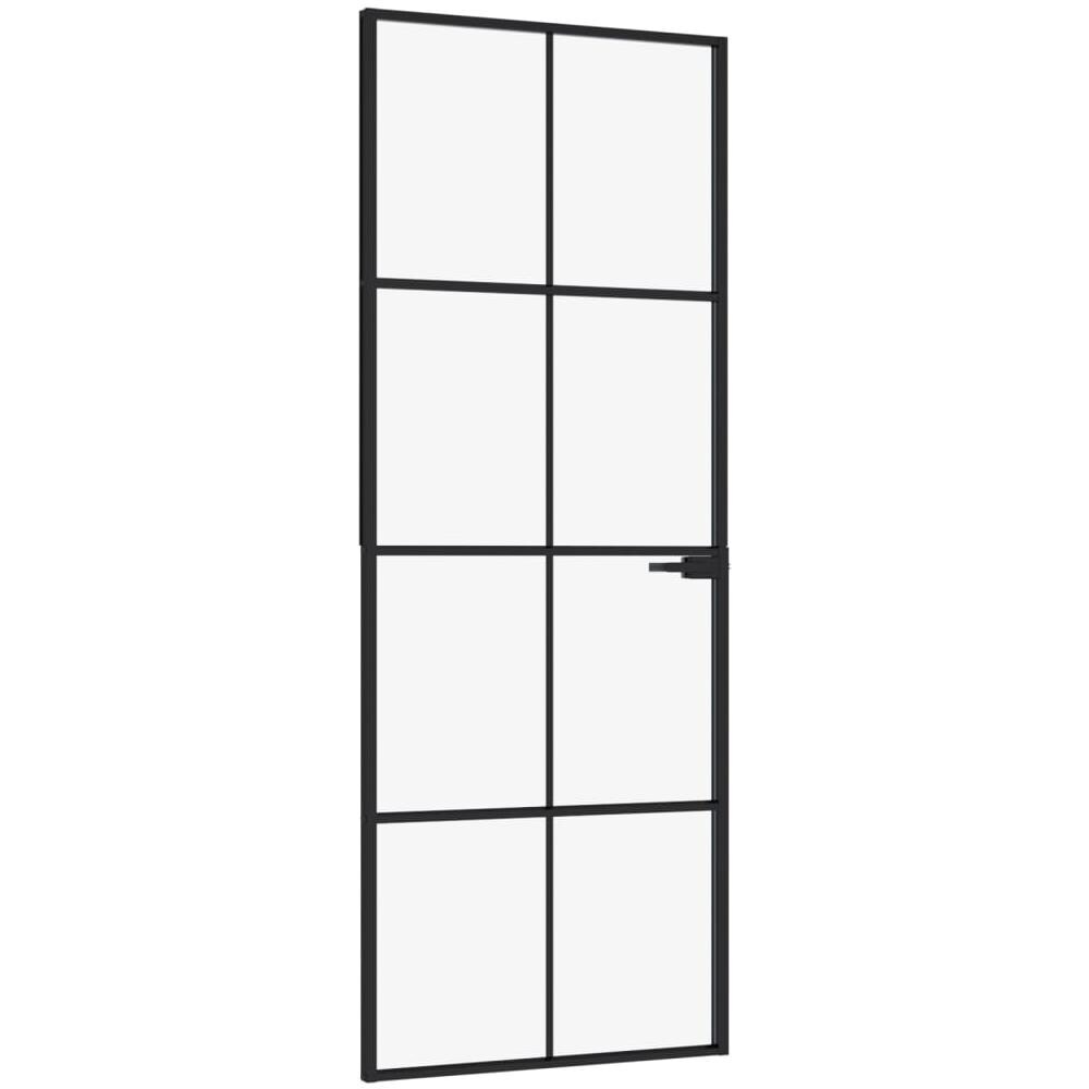 Porta Interna Nera 76x201,5cm Vetro Temperato Alluminio Sottile - Foto 1