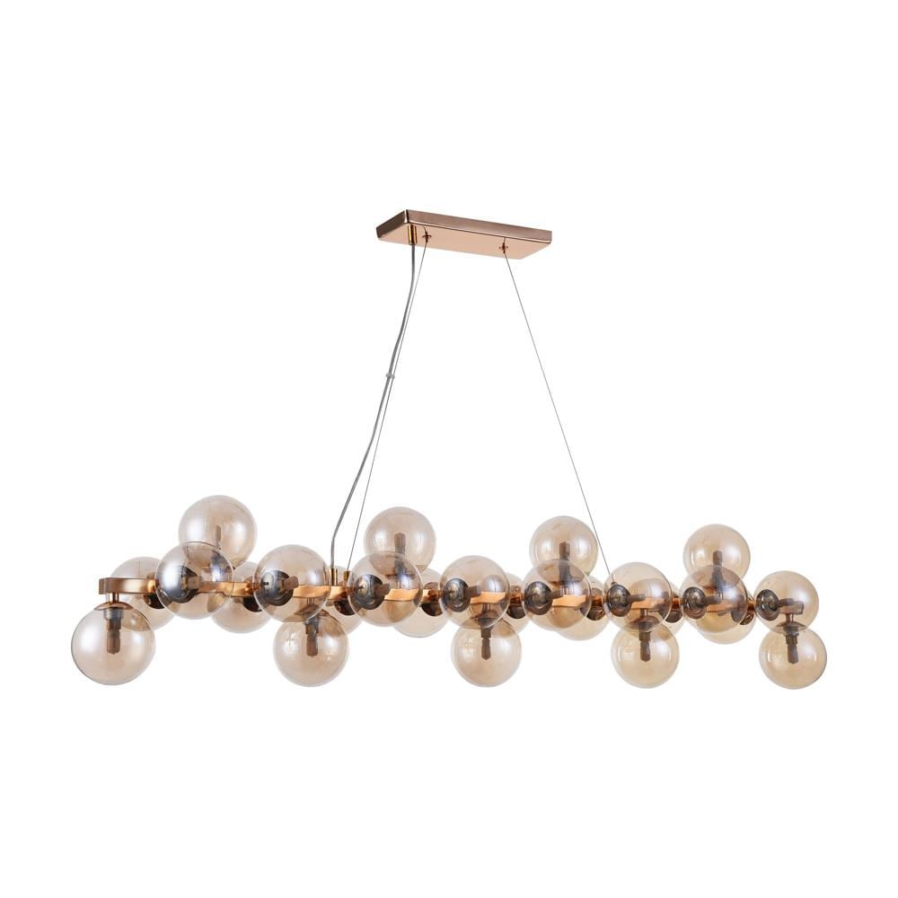Lampadario Contemporaneo Dallas Metallo Oro 25 Luci Diffusori Vetro Ambra - Foto 1