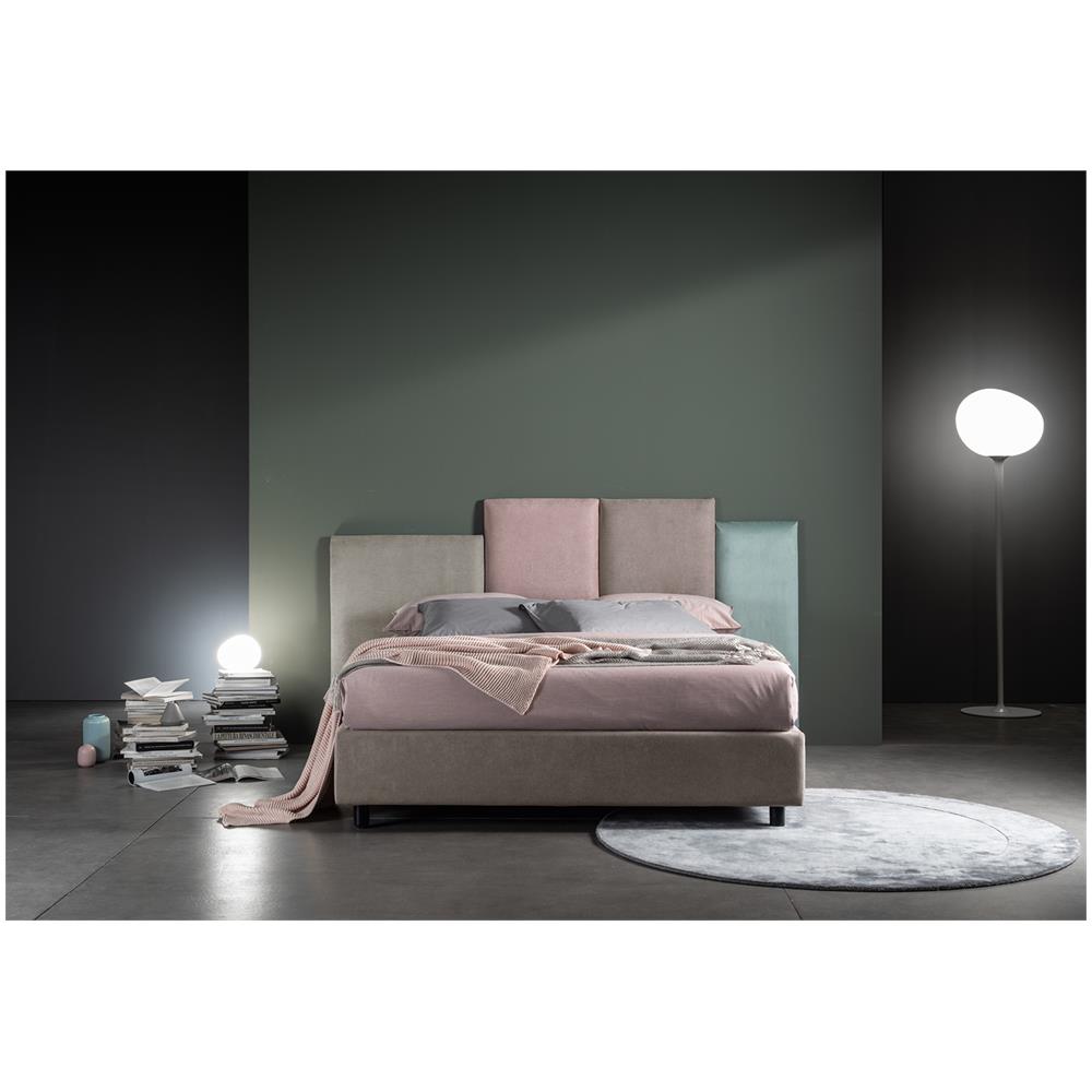 Letto Matrimoniale, Modello Santa Fe Dallo Stile Eccentrico E Informale, Rete Da 160x190 Cm Con Doghe In Legno, Box Contenitore, Tessuto Sfoderabile, Made In Italy - Foto 2