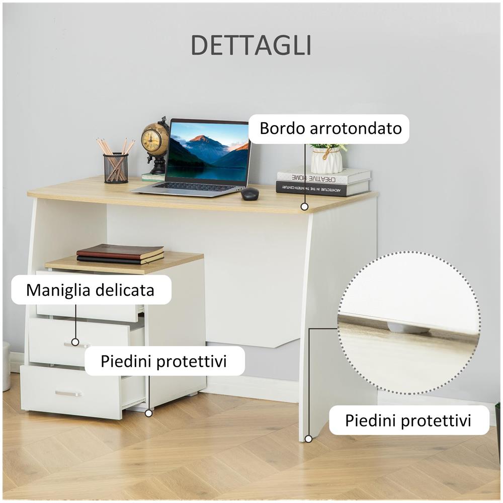 Scrivania con Cassettiera Moderna in Legno, Scrivania PC per Camera e Ufficio, 110x55x75cm - Foto 6