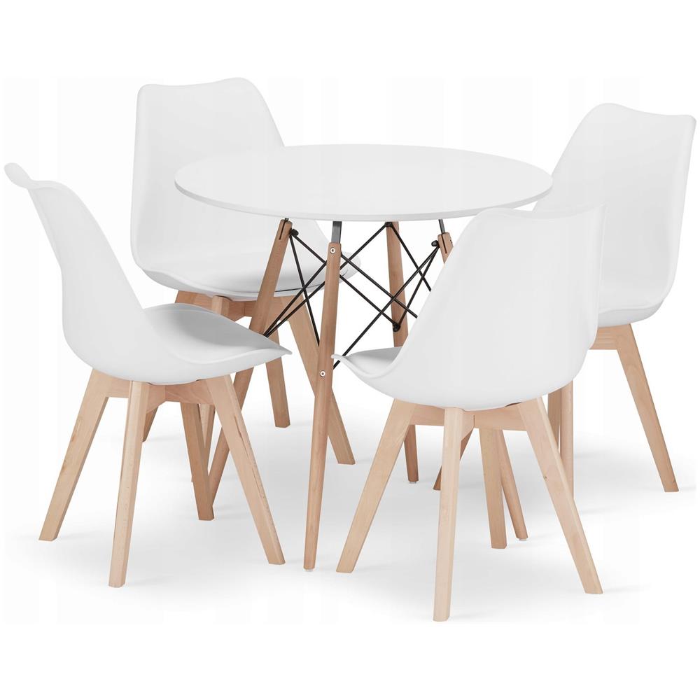 Tavolo rotondo Valora KOVA Ø80 bianco + 4 sedie RIKX bianche - Foto 1