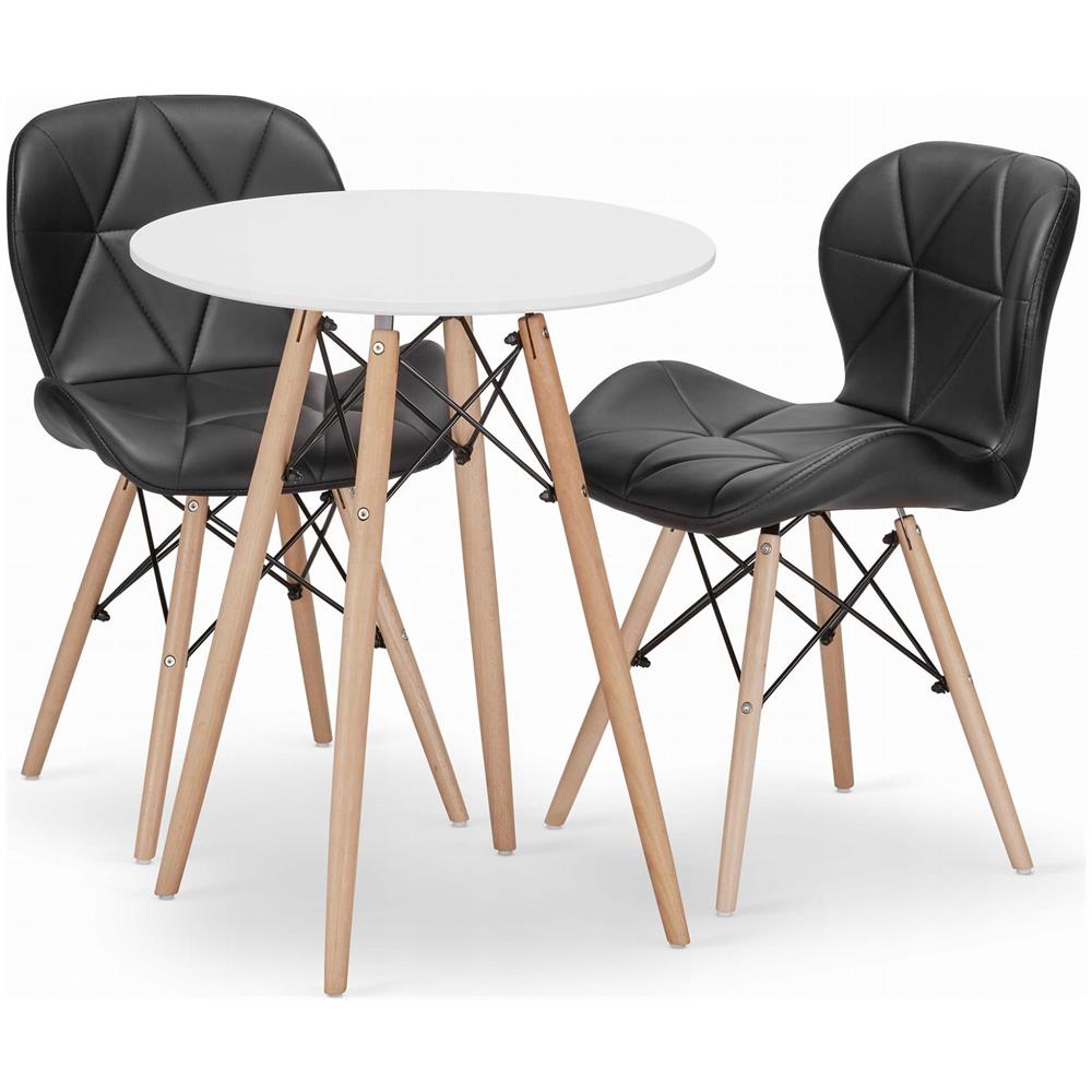 Set da tavolo rotondo bianco KOVA 60 con 2 sedie nere WAKO - Foto 1