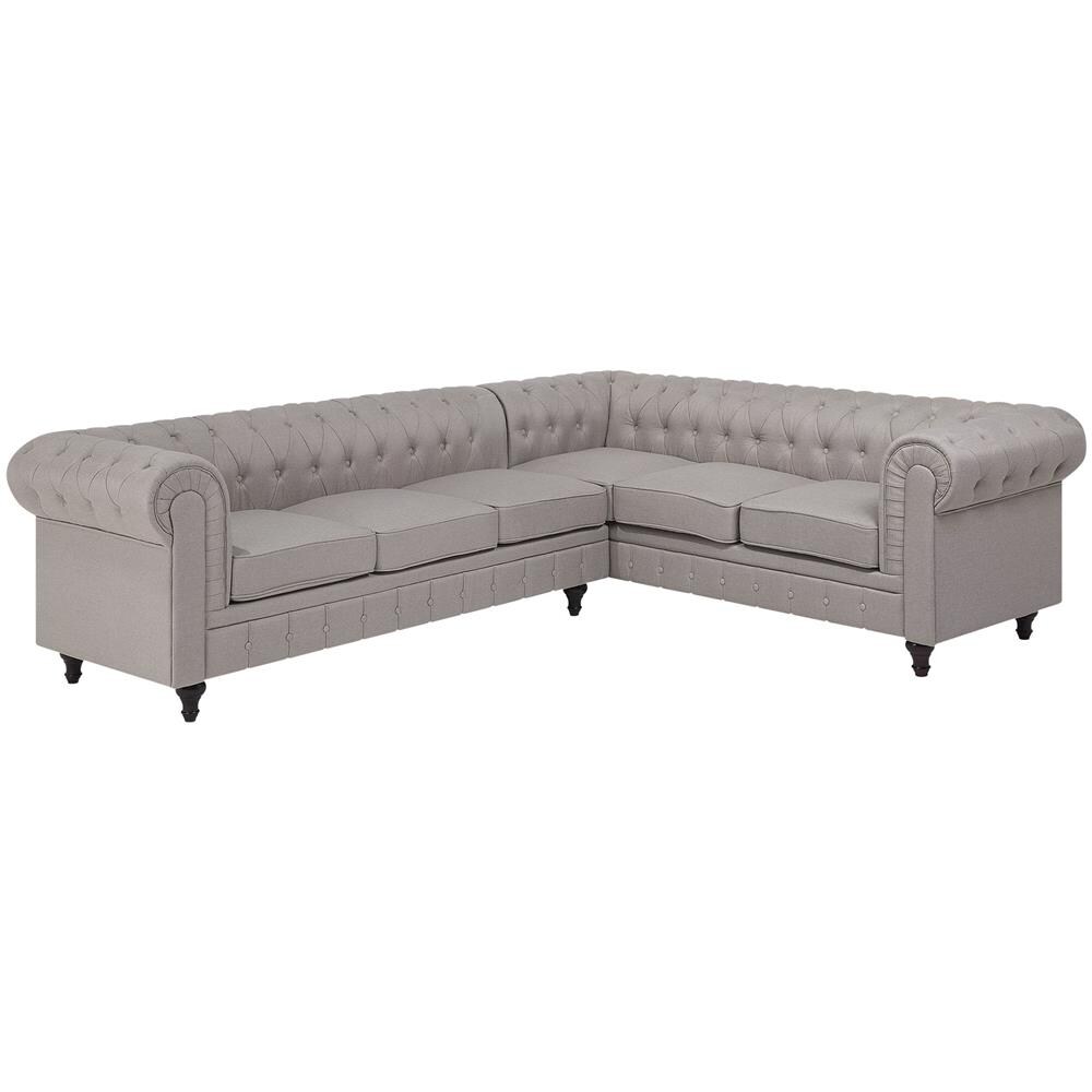 Beliani Divano Chesterfield 3 Posti In Tessuto Beige - Stile Vintage Con Braccioli Tondi E Struttura In Legno D'Eucalipto - 2