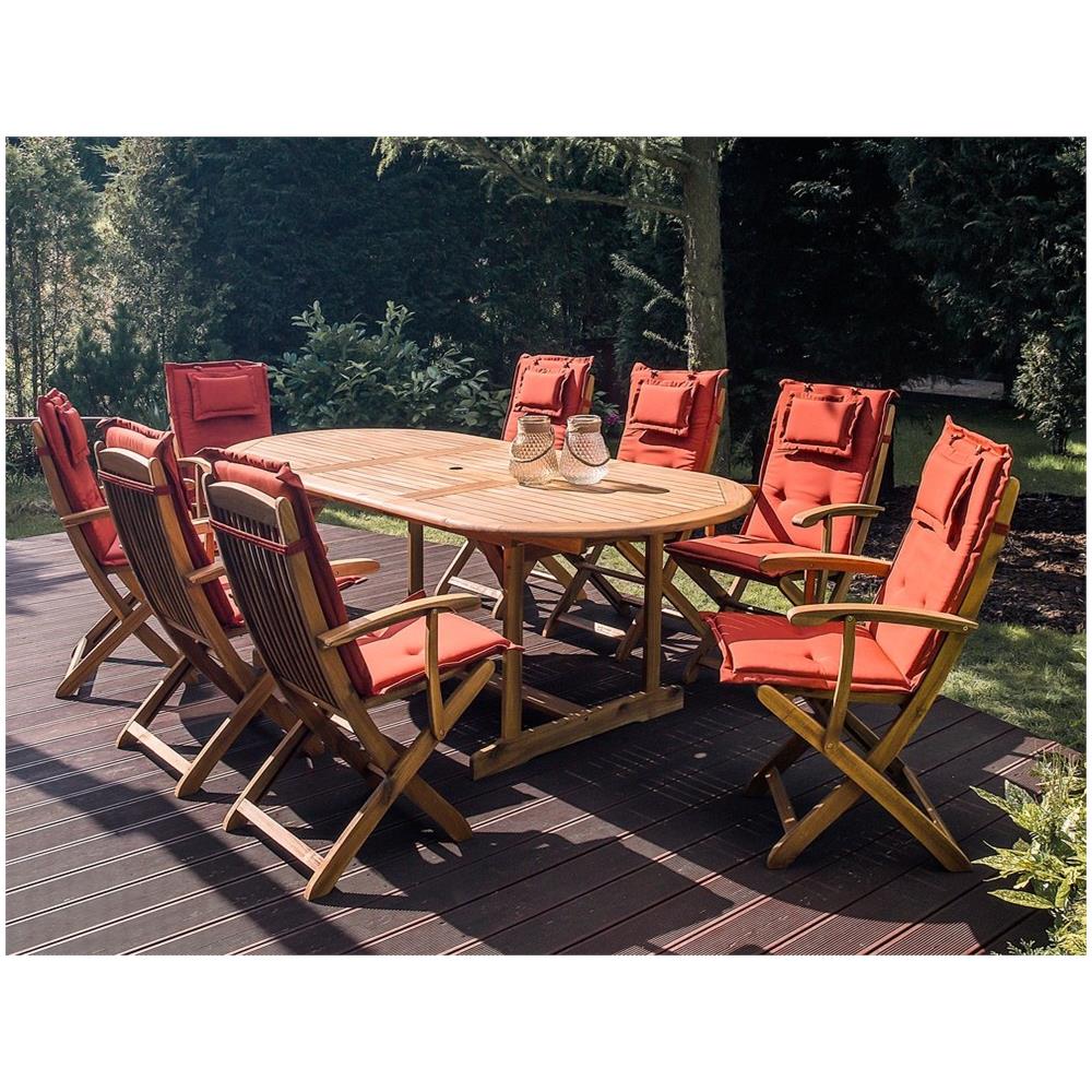 Set Da Giardino In Legno 8 Posti Con Cuscini Terracotta Maui - Foto 2