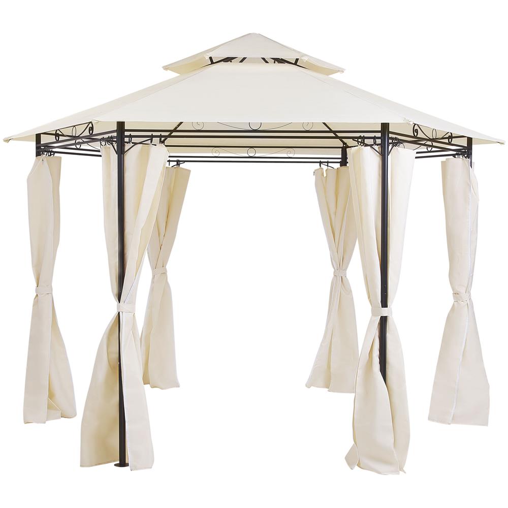Gazebo In Acciaio E Tessuto Beige Ø350 Cm Portel - Foto 1