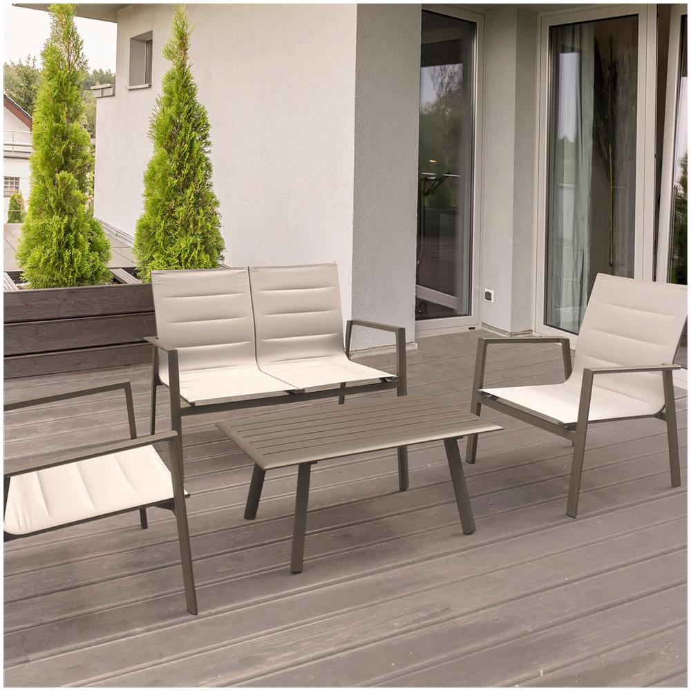 Salotto Illinois Con Divano, Poltrone E Tavolo, Taupe Beige - Foto 2