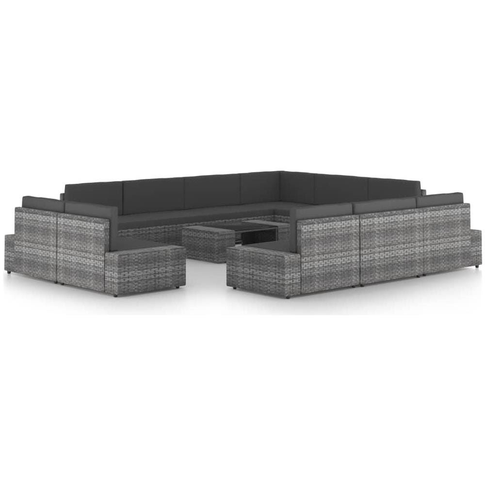 Set Divani da Giardino 12pz con Cuscini in Polyrattan Grigio - Foto 1