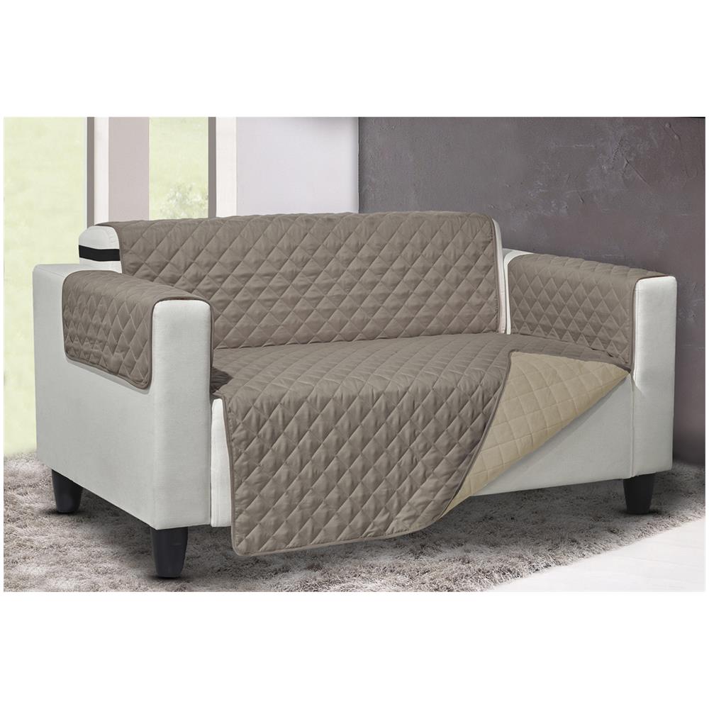 Copridivano Trapuntato Lello Antimacchia Double Face Bicolor Tortora-panna Poltrona Tortora-panna - Foto 1