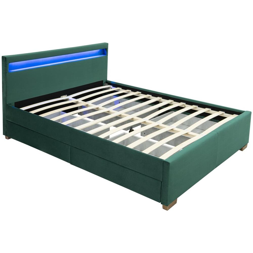 Enfield Struttura Del Letto In Velluto Verde Con Archiviazione E Led Integrati 160x200 - Foto 1