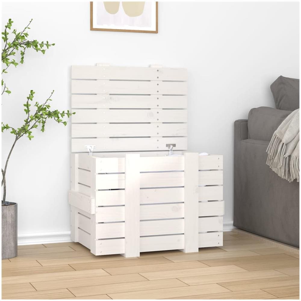 Contenitore Portaoggetti Bianco 58x40,5x42 Cm Massello Di Pino - Foto 1