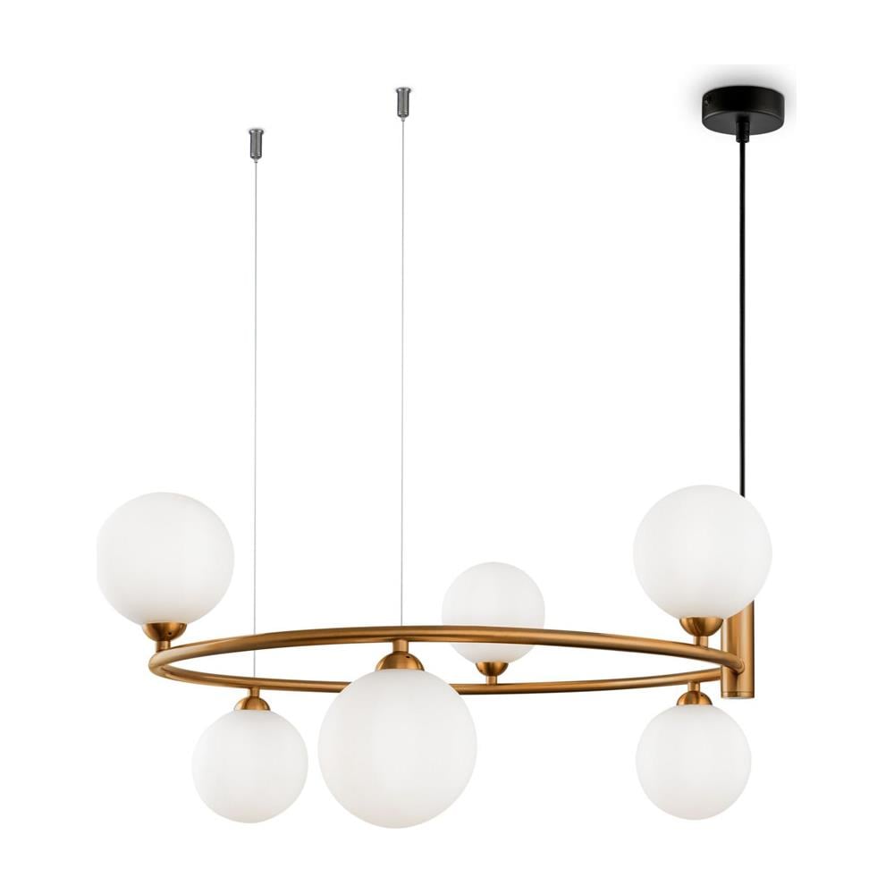Lampadario Contemporaneo Ring Metallo Ottone 6 Luci E Rosone Nero - Foto 1