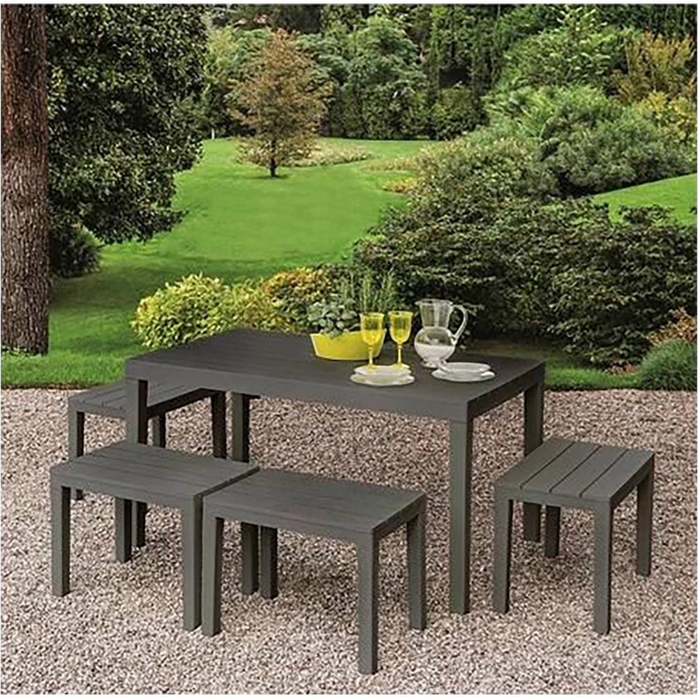 Set Salotto Da Esterno Sanremo, Set Da Giardino Con 1 Tavolo Rettangolare E 4 Panchine, Set Indoor E Outdoor Da Pic Nic, 100% Made In Italy, Antracite - Foto 1