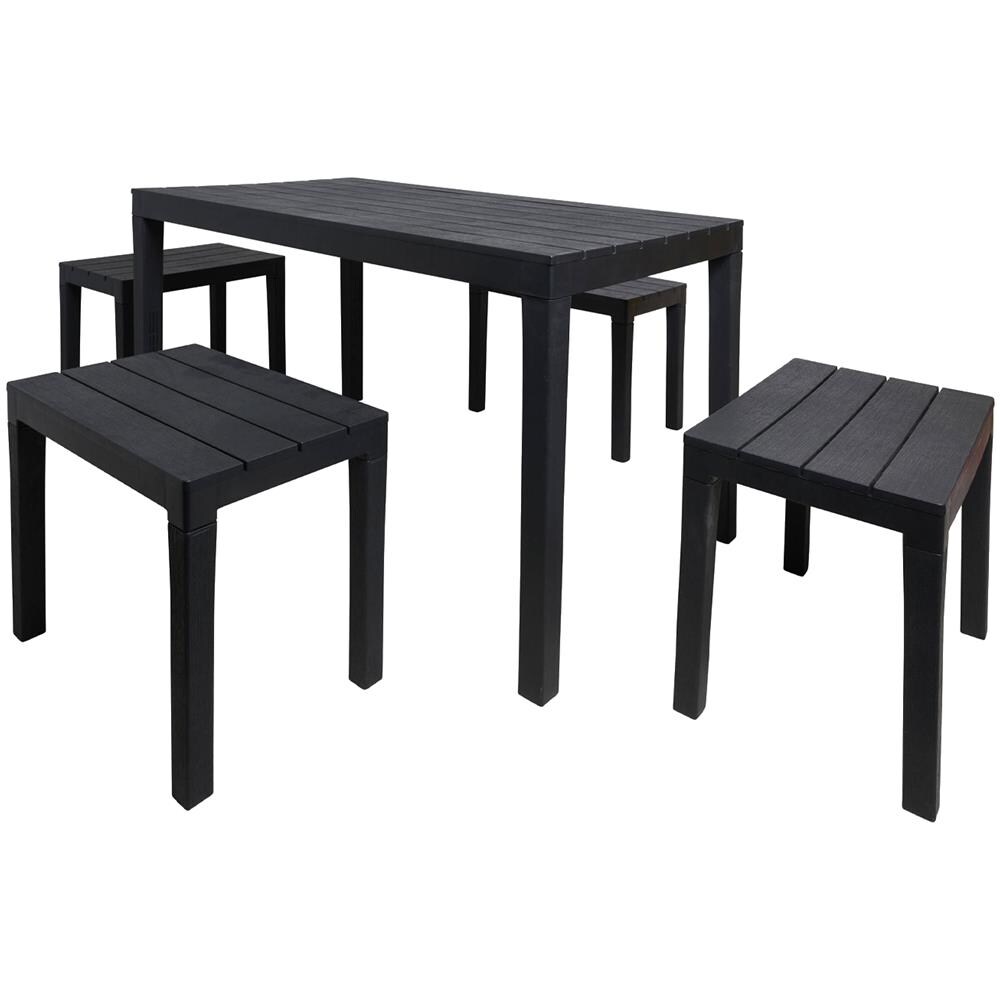 Set Salotto Da Esterno Sanremo, Set Da Giardino Con 1 Tavolo Rettangolare E 4 Panchine, Set Indoor E Outdoor Da Pic Nic, 100% Made In Italy, Antracite - Foto 2