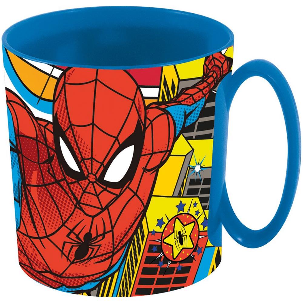 Tazza Blu Per Bambini In Plastica Spiderman Uomo Ragno Da 350 Ml Adatta Al Microonde - Foto 1