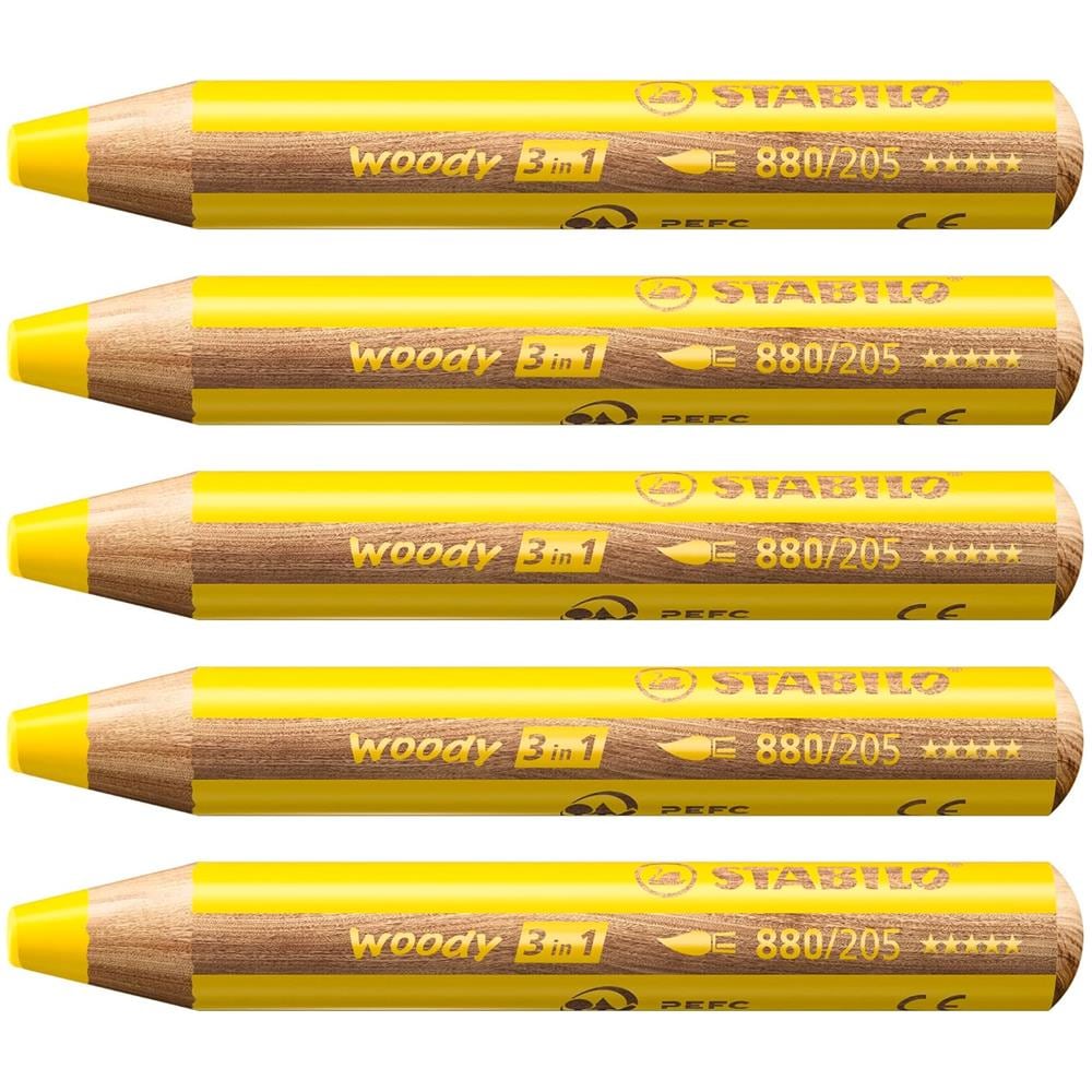 woody 3 in 1 - Matita colorata Multi-Funzione - Confezione da 5 - Giallo Neutro - Foto 1
