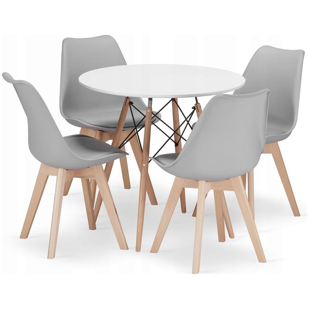 Tavolo rotondo Valora KOVA Ø80 bianco + 4 sedie RIKX grigie - Foto 1
