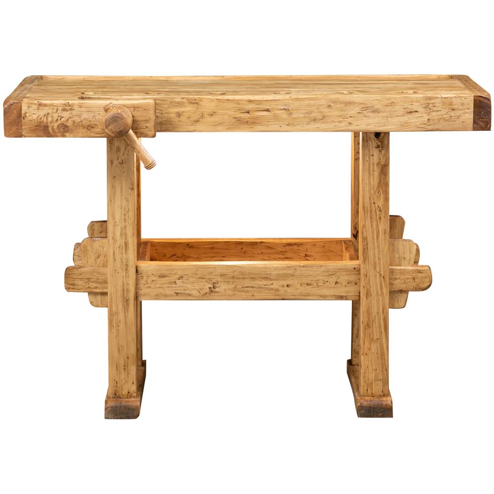 Banco Da Lavoro Country In Legno Massello Di Tiglio Finitura Naturale L130xpr73xh90 Cm - Foto 4