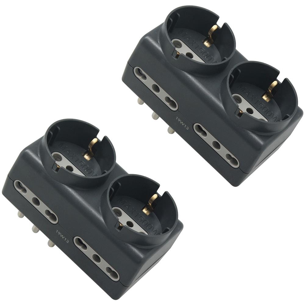 92379 Set 2 Adattatori Multipresa 6 Posti 2 Schuko + 4 Bivalenti (10/16a) Spina Grande 16a - Adattatore Ultra Compatto, Grigio Scuro - Foto 1
