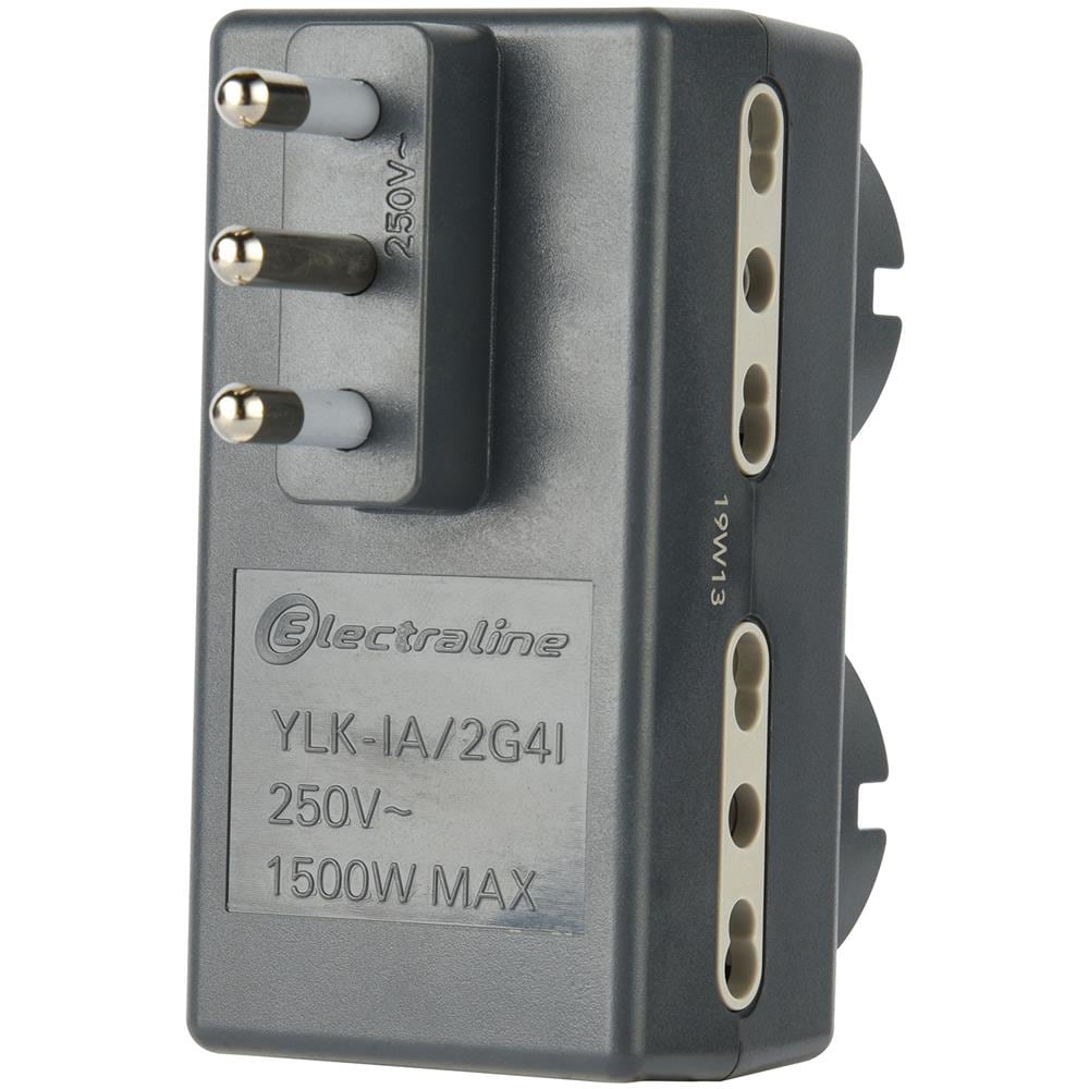 92379 Set 2 Adattatori Multipresa 6 Posti 2 Schuko + 4 Bivalenti (10/16a) Spina Grande 16a - Adattatore Ultra Compatto, Grigio Scuro - Foto 3