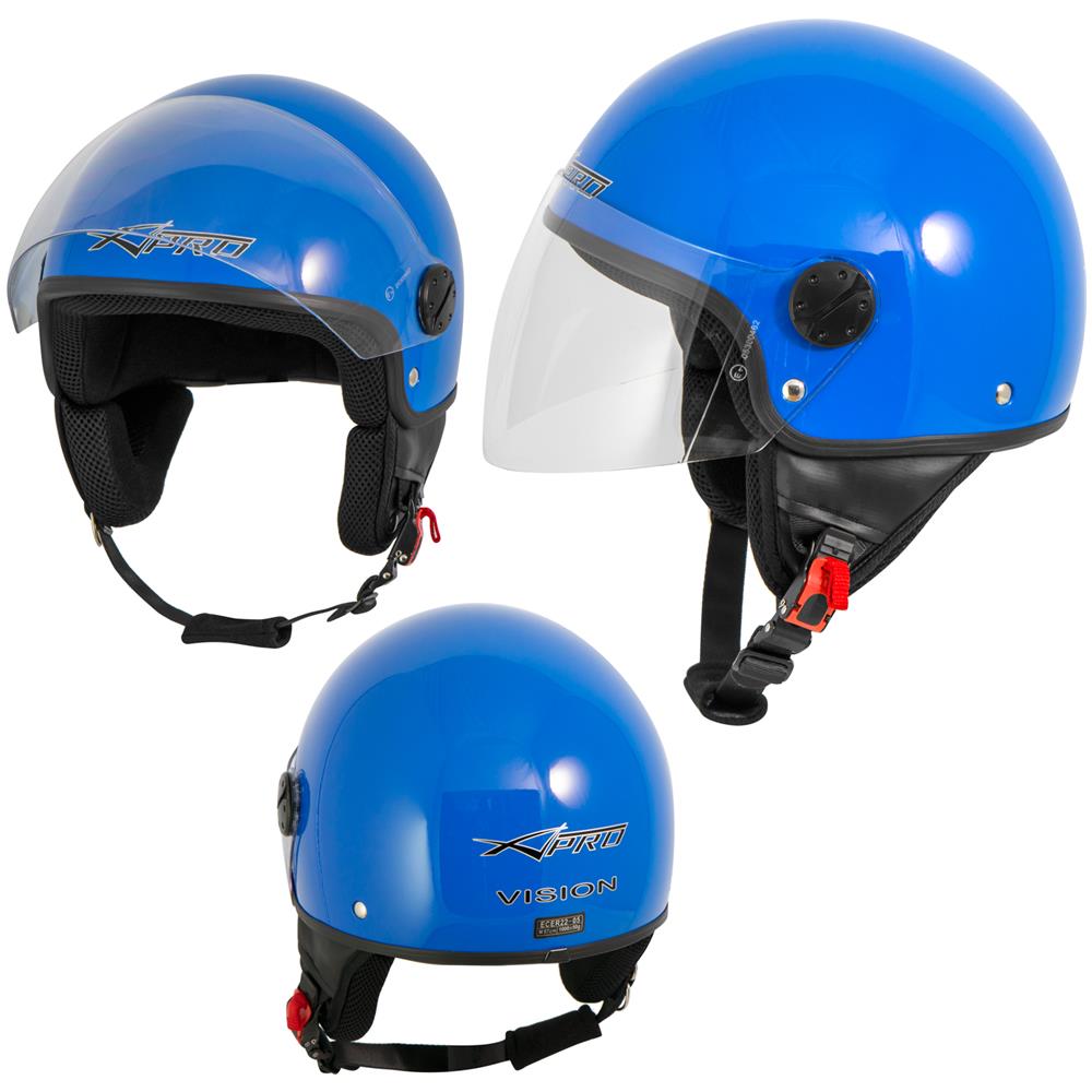 Casco Jet Demi Scooter Moto Omologato Ece 22 Visiera Antigraffio Blu Xl - Foto 1