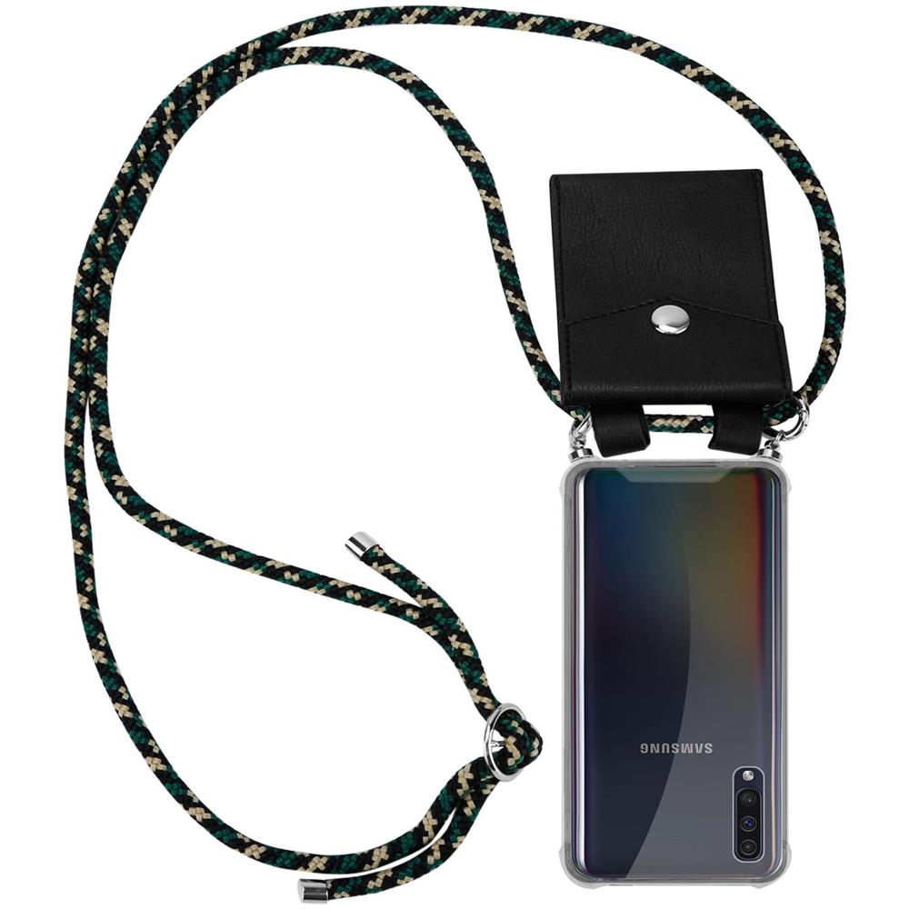 Catena Di Telefoni Cellulari Compatibile Con Samsung Galaxy A30s In Camouflage - Coperchio Protettivo In Silicone Con Anelli D'argento, Cinturino In Corda E Custodia Staccabile - Foto 1
