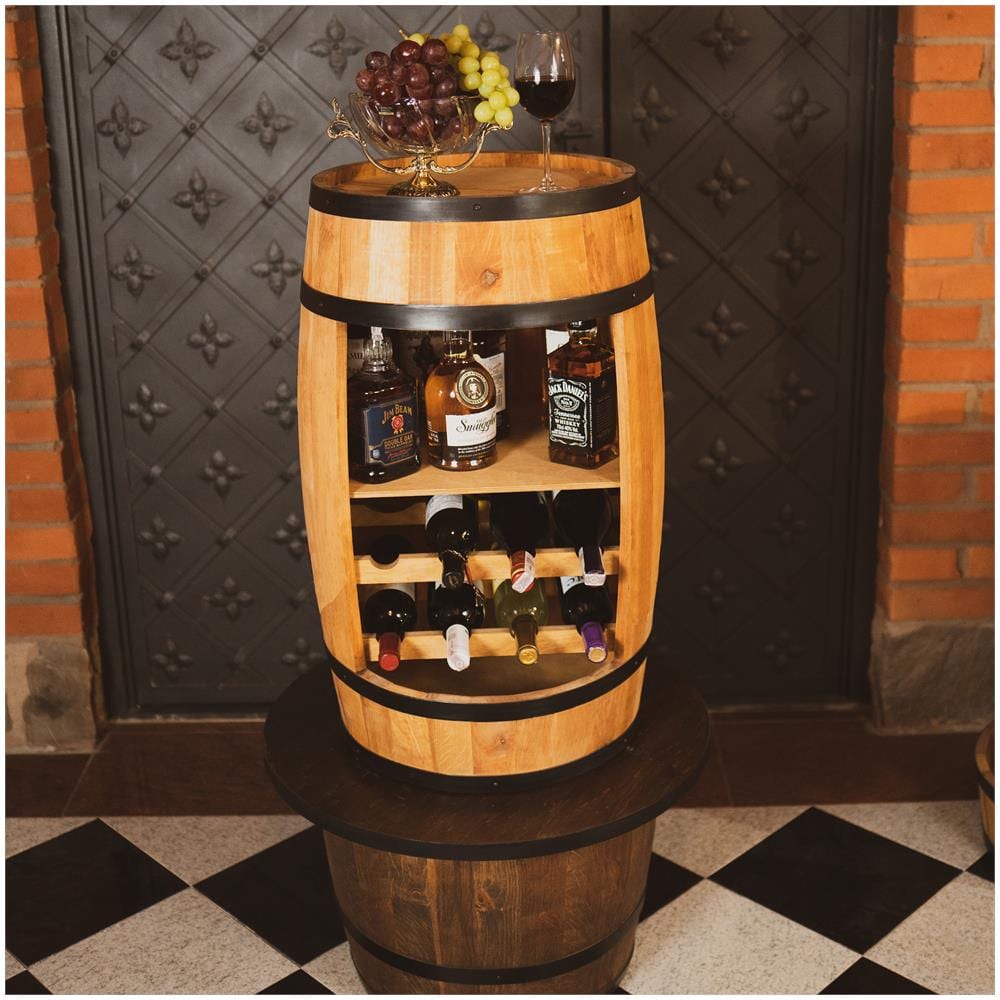 Scaffale Per Vino, Cantinetta In Legno, Barile In Legno, Da 80 Cm Di Altezza, Botte Di Vino, Scaffale Per Bottiglie Di Alcol, Portabottiglie In Legno (rovere)  - Foto 3