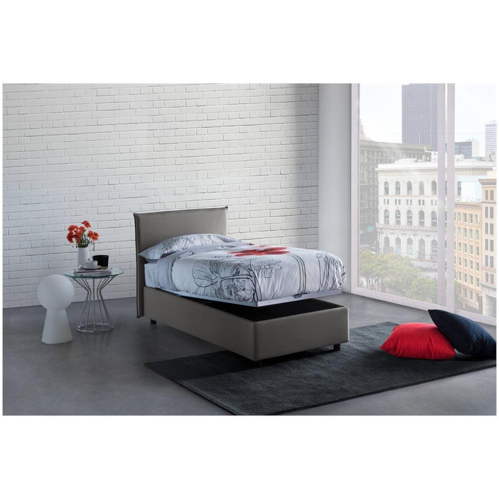 Letto Singolo Catia, Letto Contenitore Con Rivestimento In Tessuto, 100% Made In Italy, Apertura Frontale, Con Materasso Cm 80x200 Incluso, Grigio - Foto 2