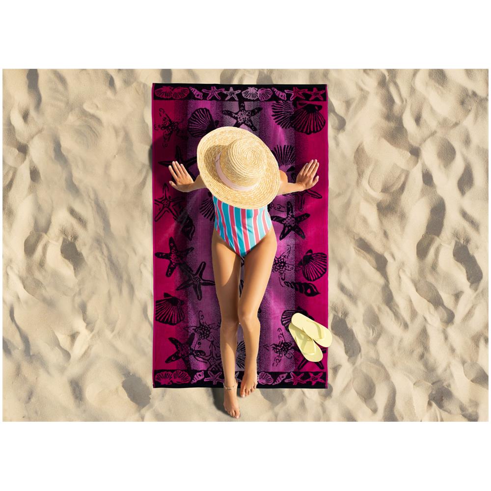 Telo Mare Jacquard Spugna Asciugamano Spiaggia Disegno New Shell Fucsia - Foto 5