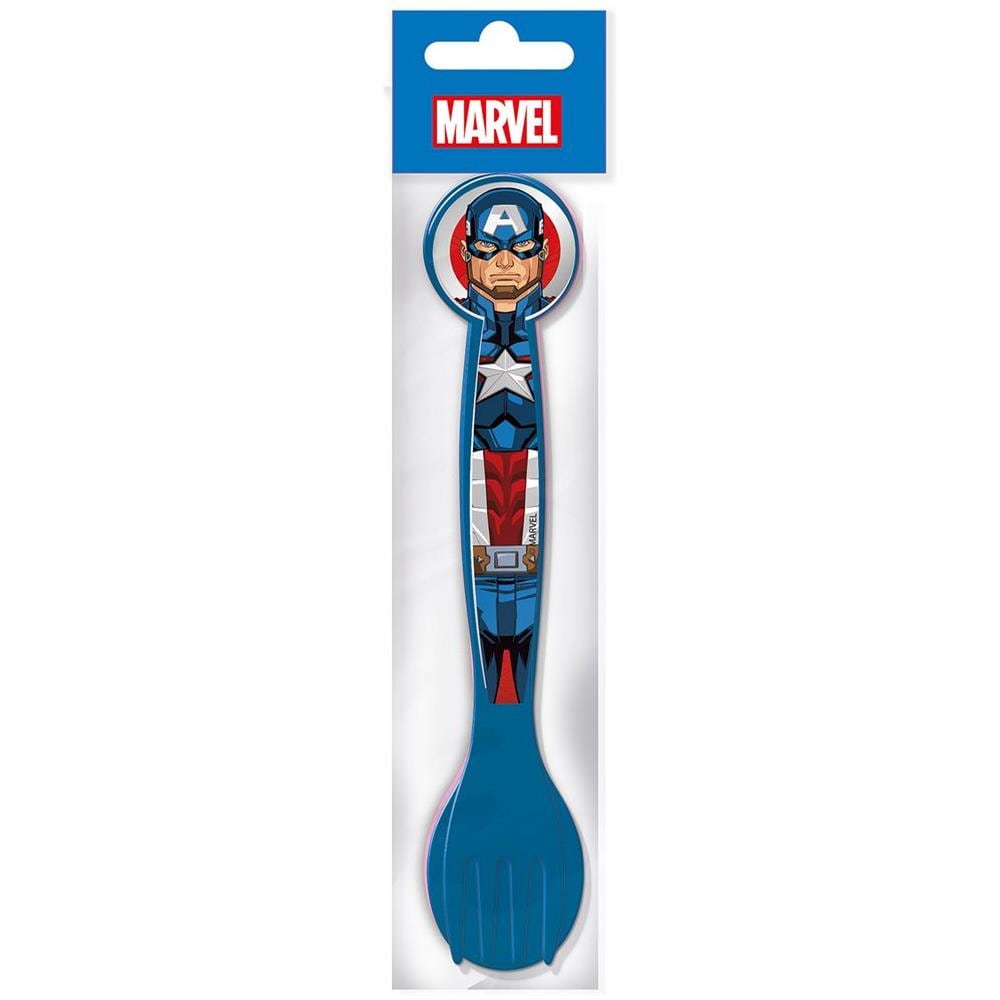 Set 2 Posate Blu Per Bambini In Plastica Avengers Captain America Forchetta E Cucchiaio - Foto 1