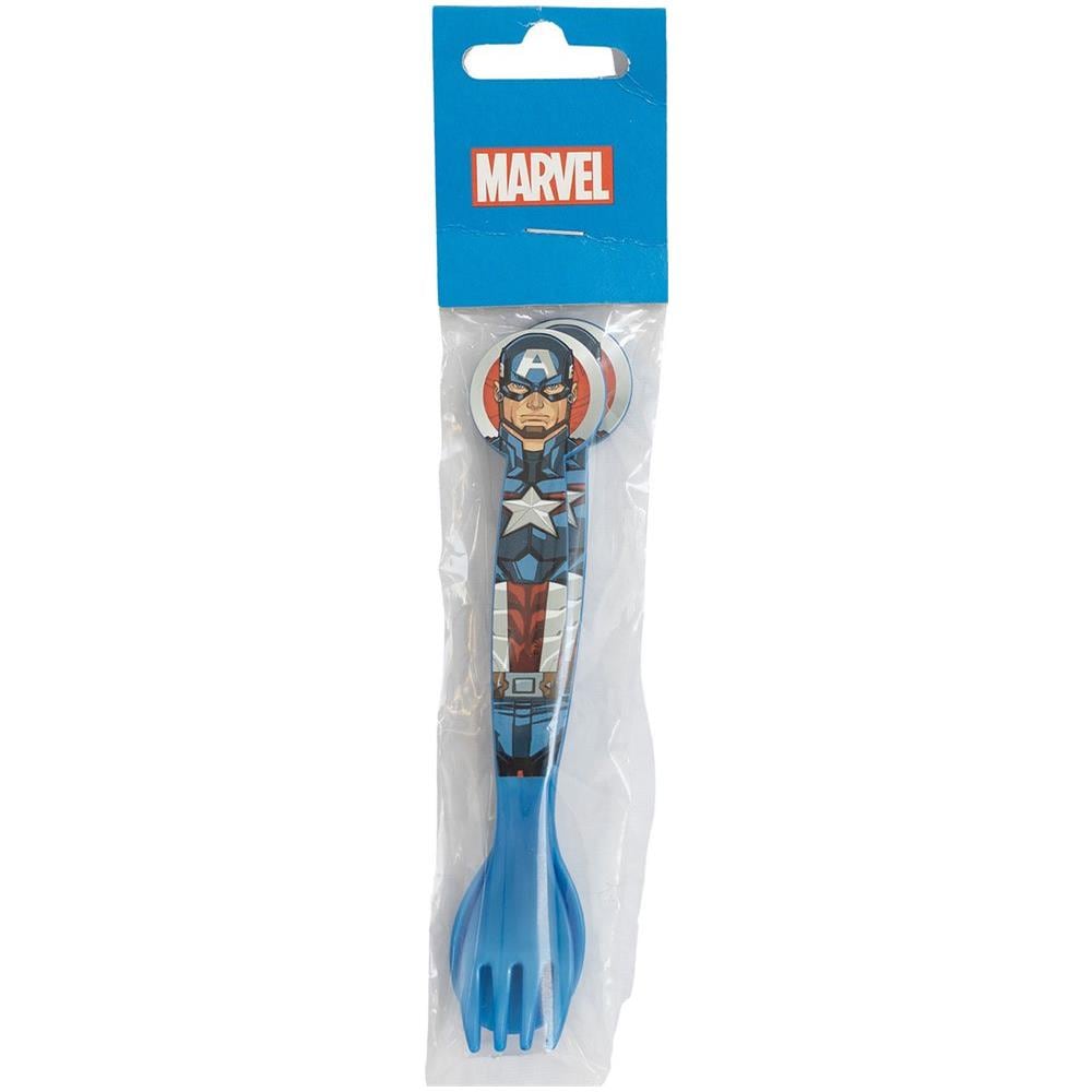 Set 2 Posate Blu Per Bambini In Plastica Avengers Captain America Forchetta E Cucchiaio - Foto 3