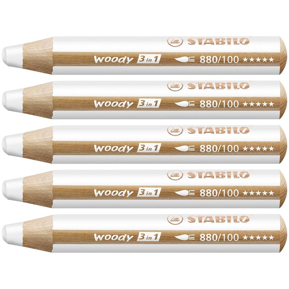 woody 3 in 1 - Matita colorata Multi-Funzione - Confezione da 5 - Bianco - Foto 1