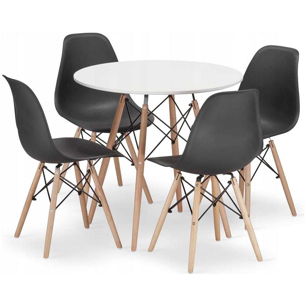 Tavolo rotondo Valora KOVA Ø80 bianco + 4 sedie OSAKA nere - Foto 1
